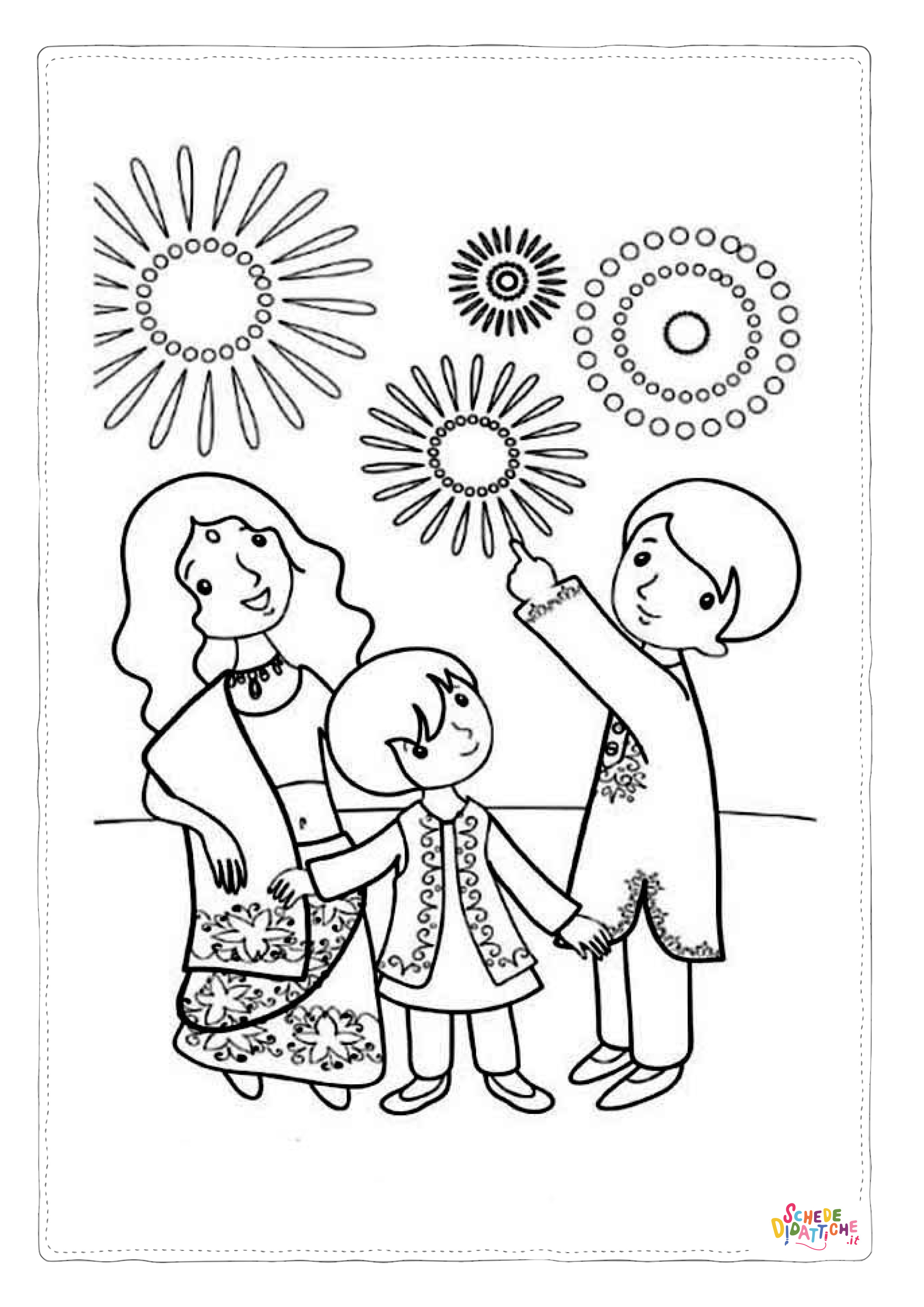 Disegno "Disegno di fuoco d'artificio da stampare e colorare 3" Disegno di fuoco d'artificio da stampare e colorare 3