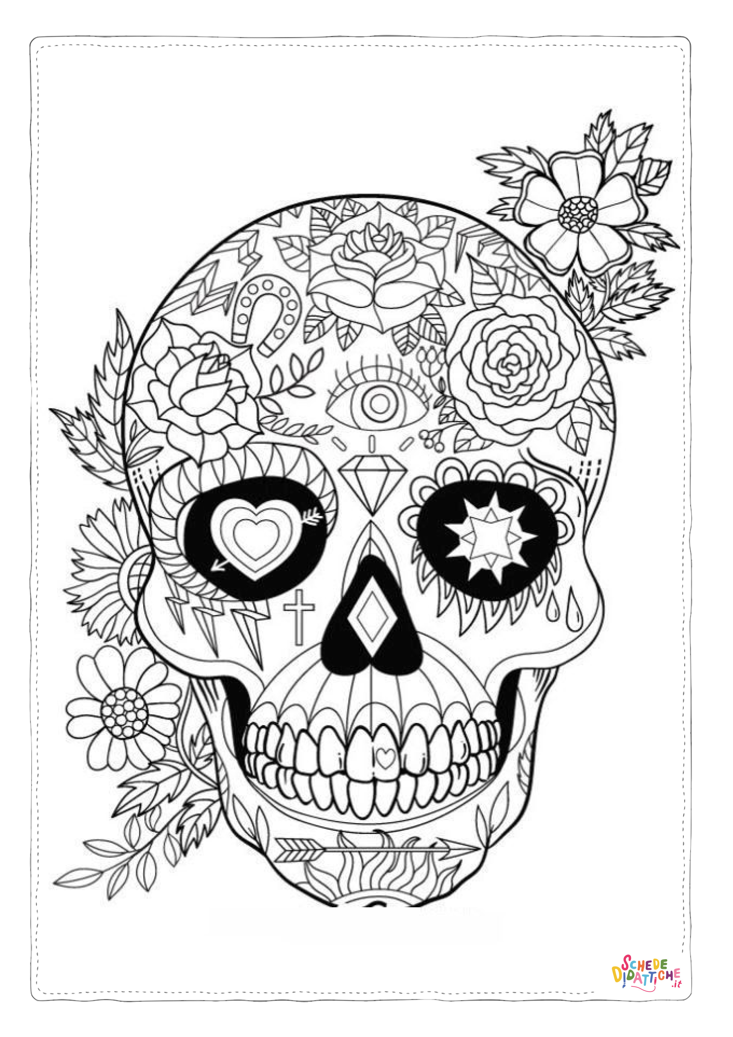 Disegno "Disegno di teschio e scheletro da stampare e colorare 100" Disegno di teschio e scheletro da stampare e colorare 100
