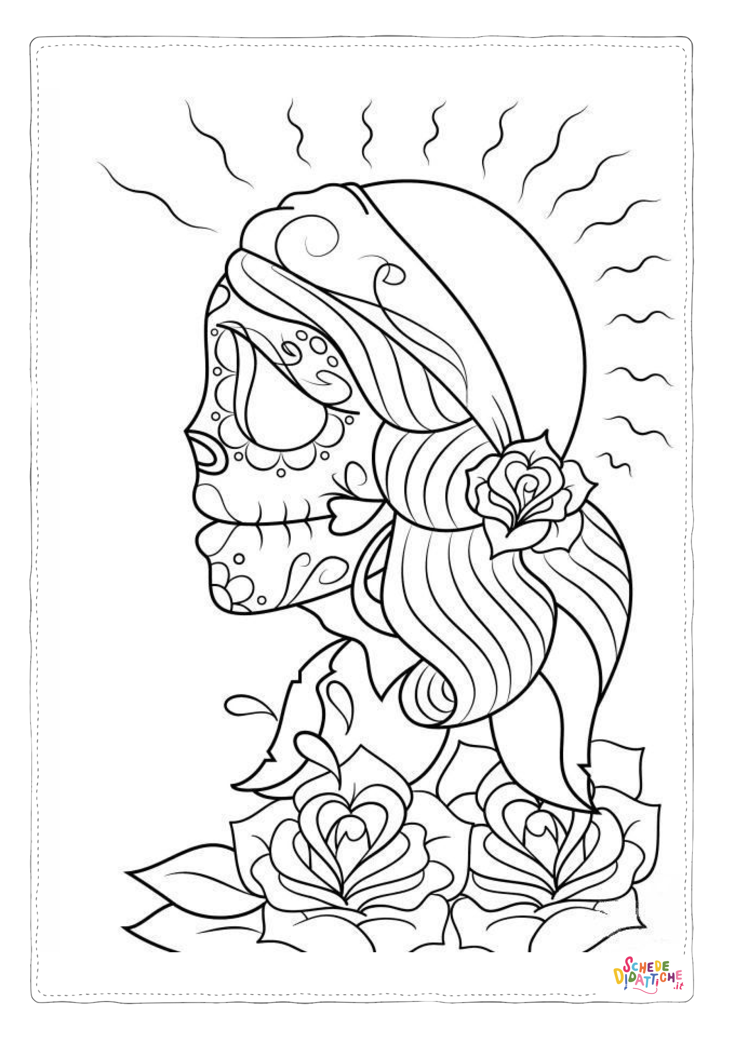 Disegno "Disegno di teschio e scheletro da stampare e colorare 101" Disegno di teschio e scheletro da stampare e colorare 101