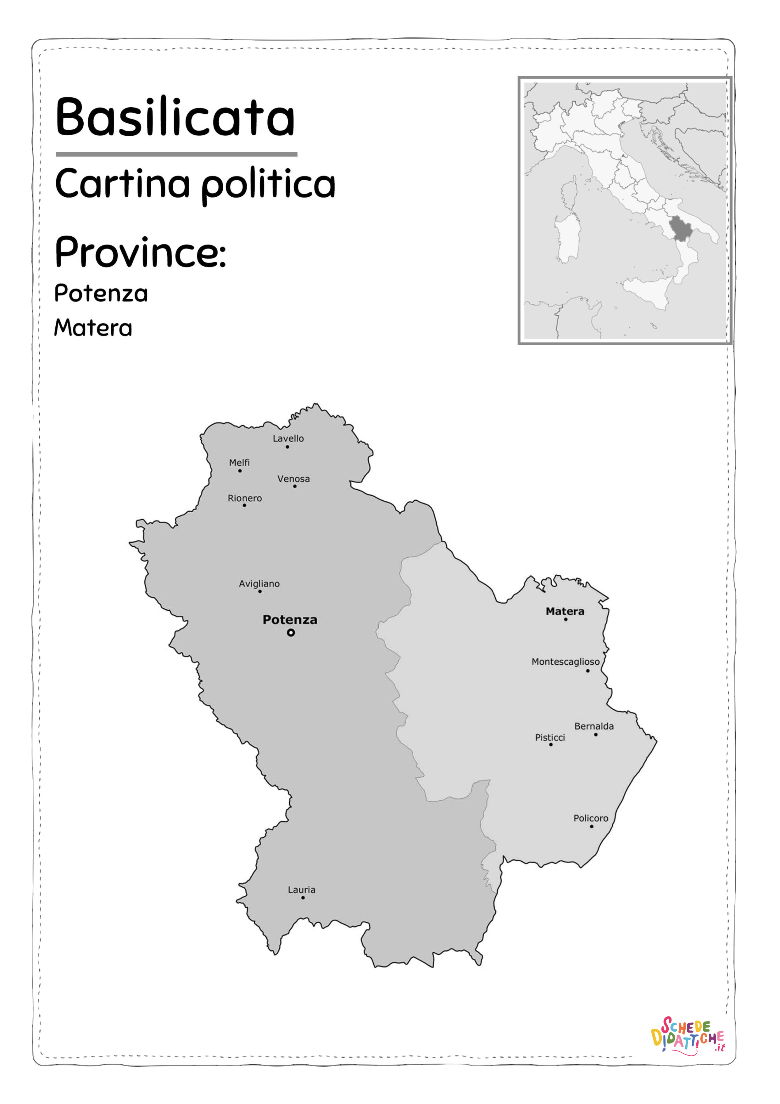 basilicata cartina politica bn