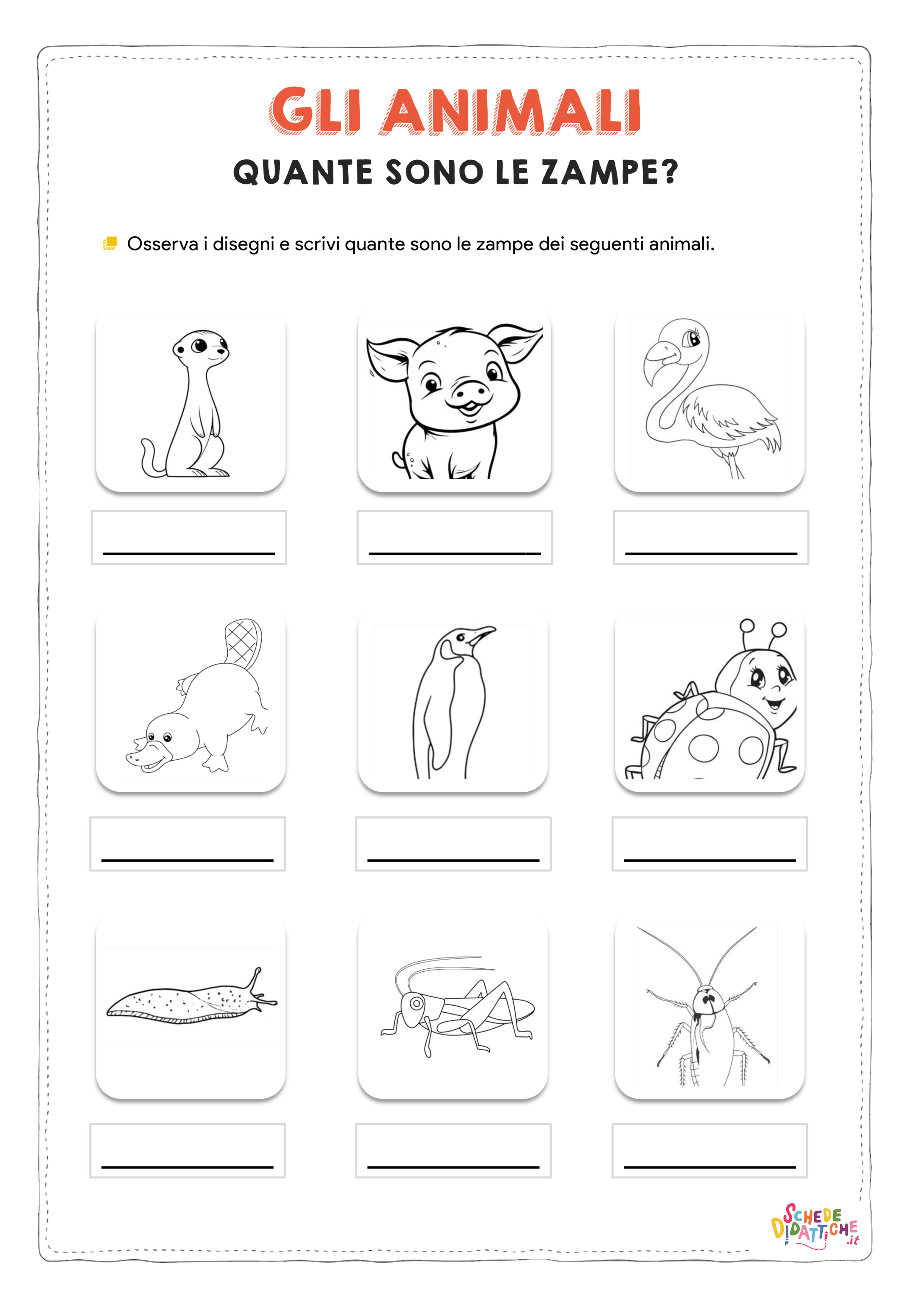 Disegno "Gli animali - Quante sono le zampe 3" Gli animali - Quante sono le zampe 3