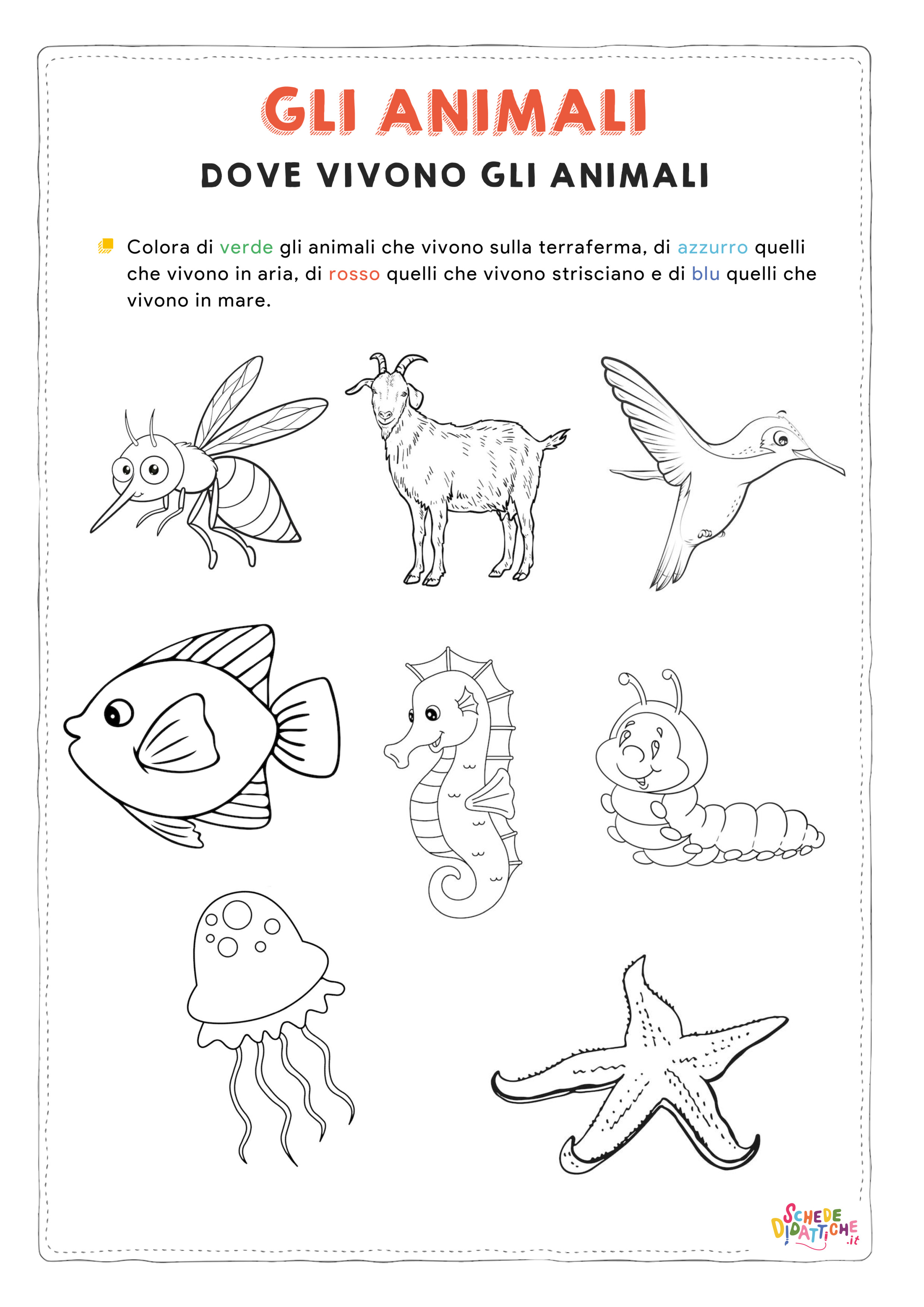 Disegno "Dove vivono gli animali - colora 3" Dove vivono gli animali - colora 3