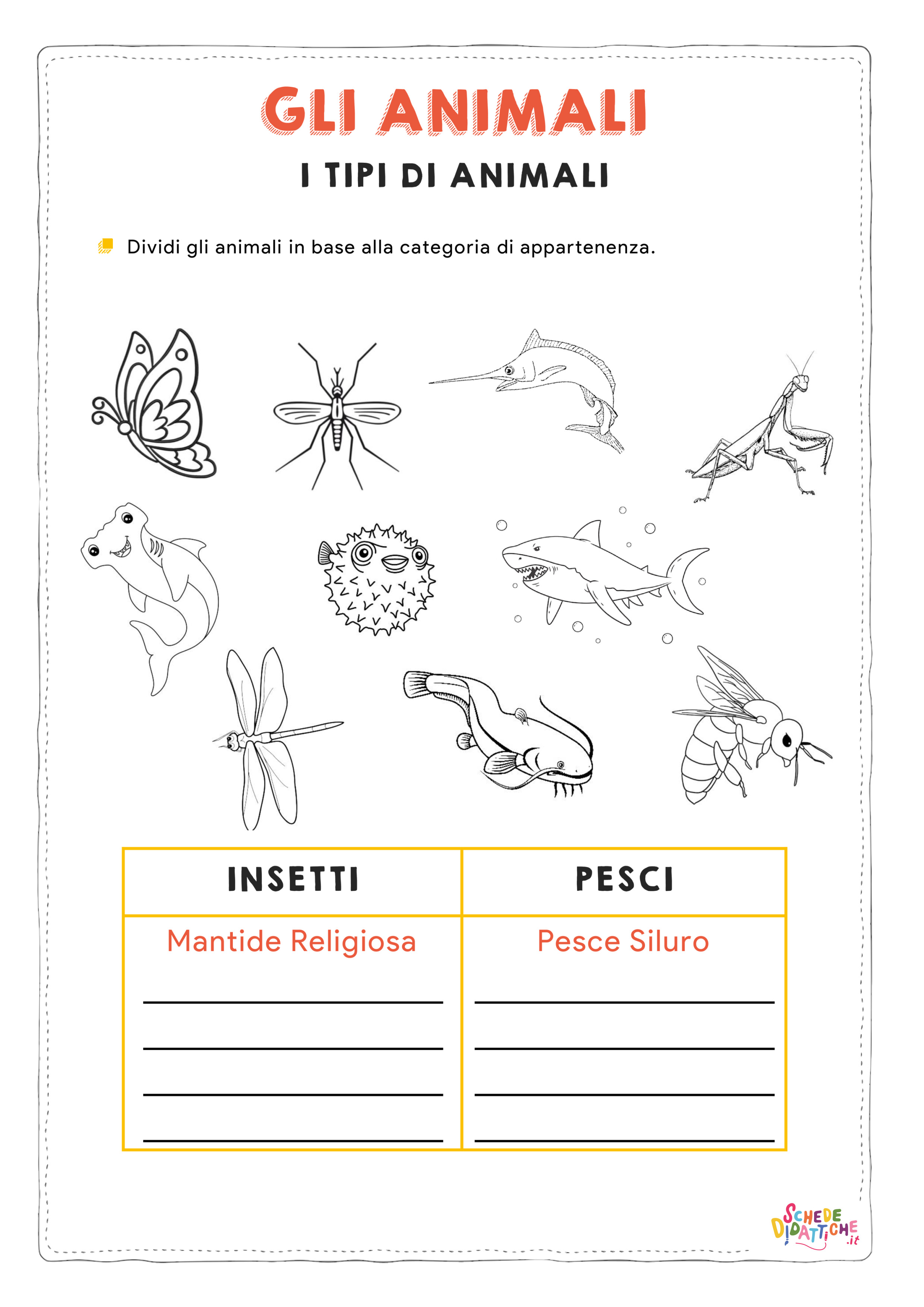 Disegno "Gli animali - Insetti e pesci" Gli animali - Insetti e pesci