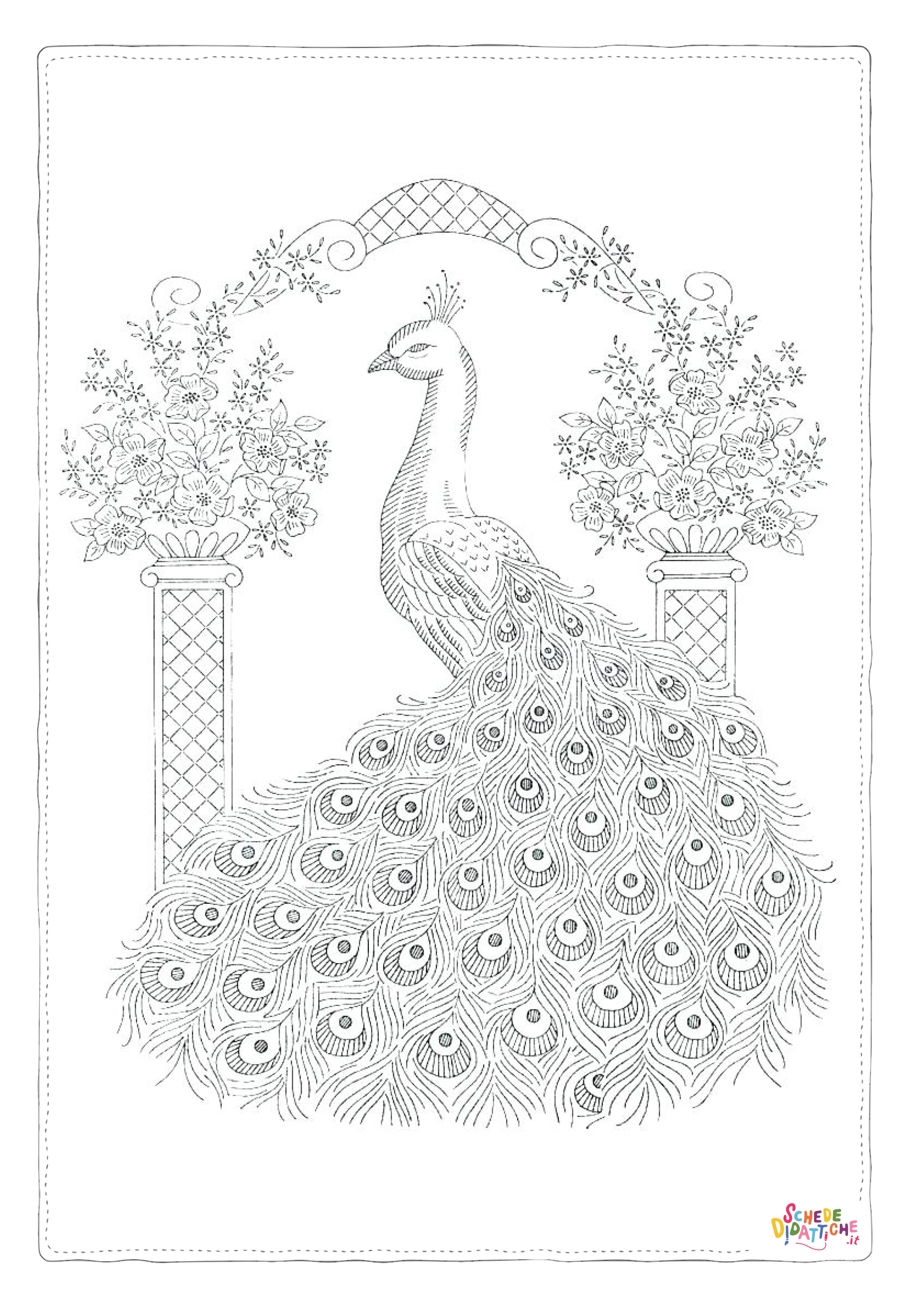 Disegno "Disegno di pavone da stampare e colorare 23" Disegno di pavone da stampare e colorare 23