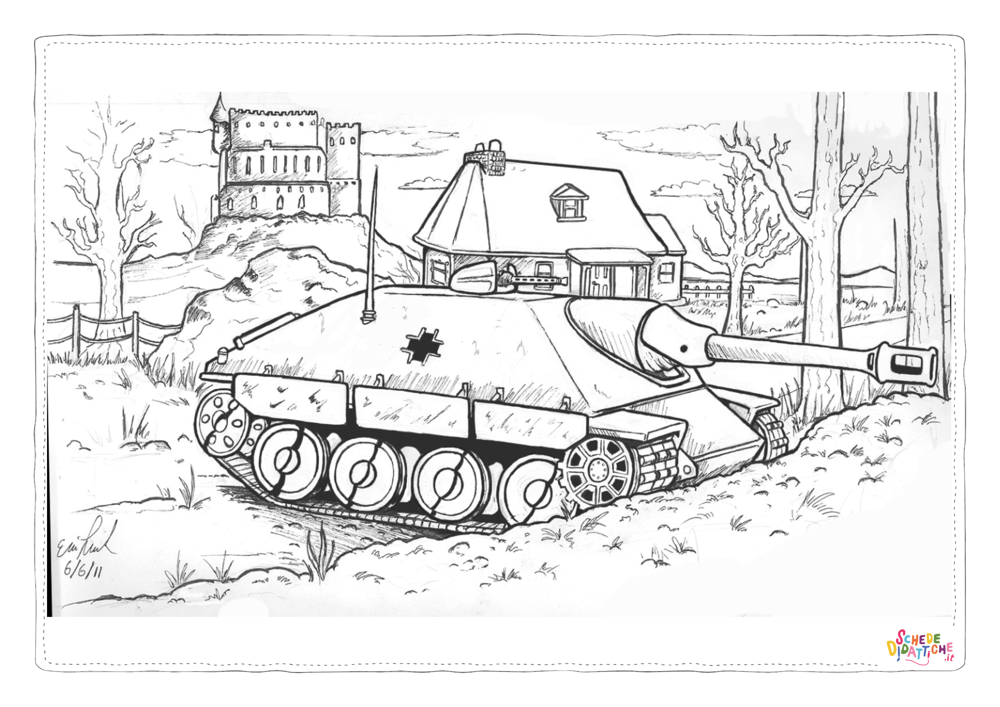 Disegno di carro armato da stampare e colorare 22