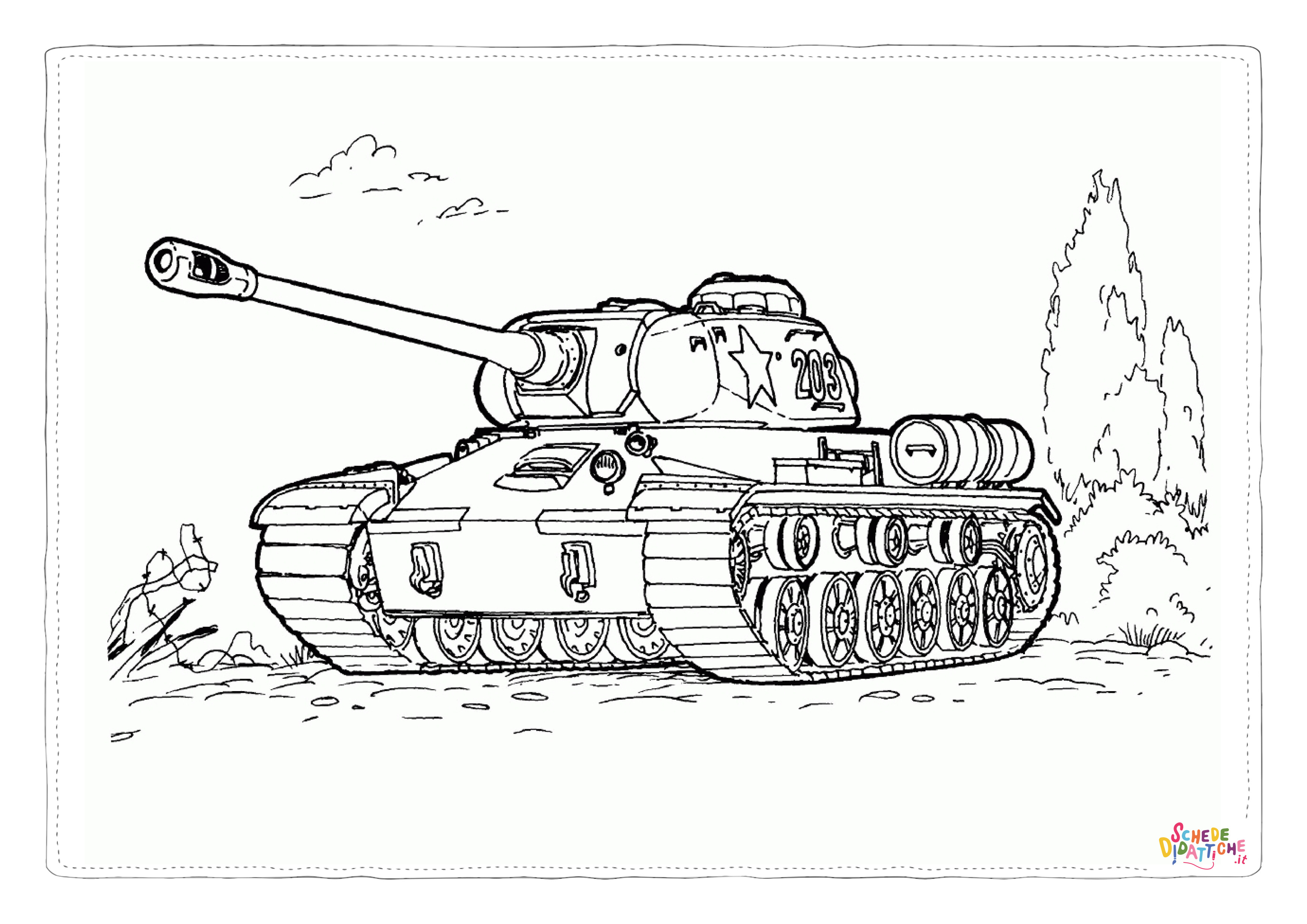 Disegno di carro armato da stampare e colorare 2