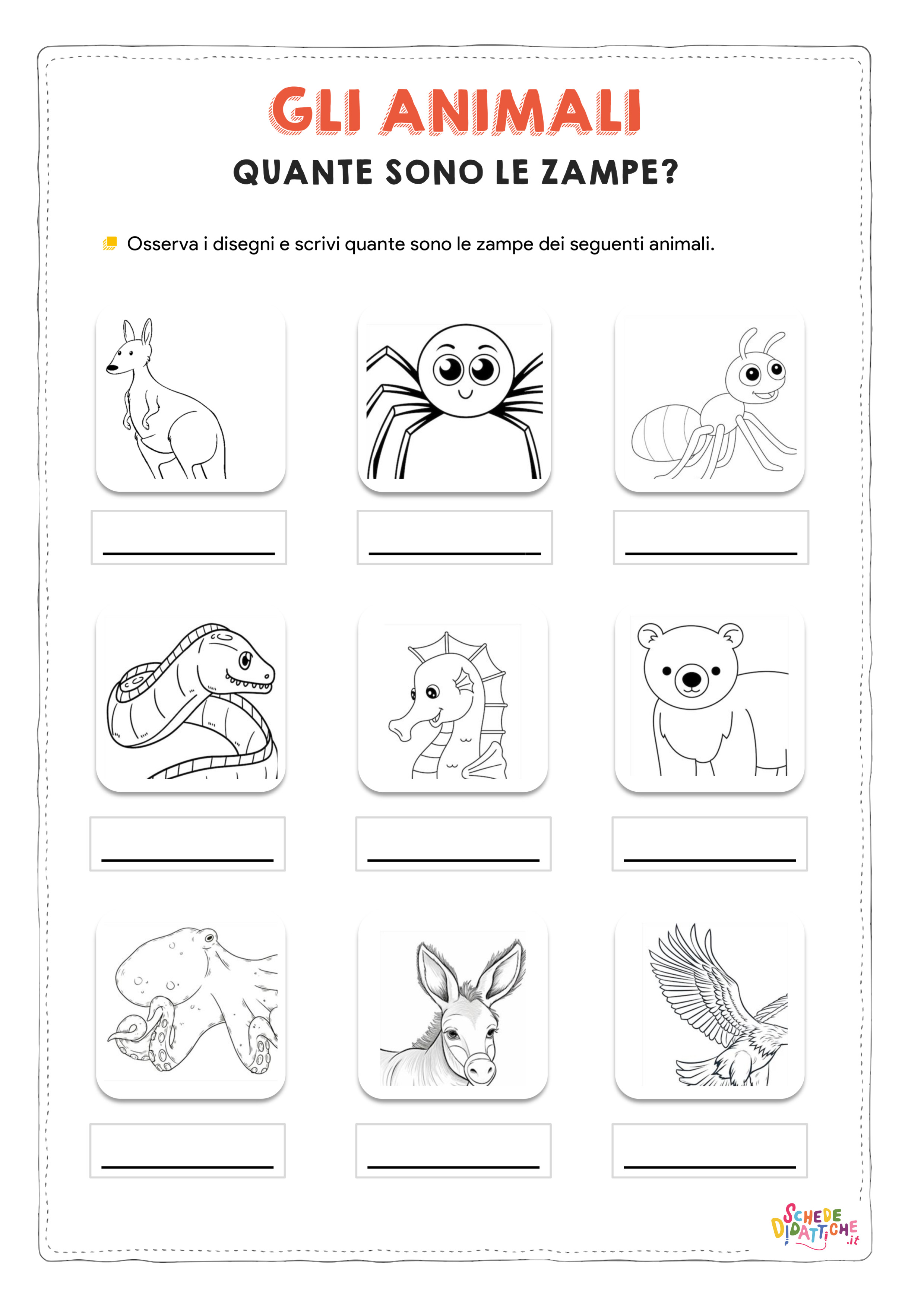 Disegno "Gli animali - Quante sono le zampe" Gli animali - Quante sono le zampe