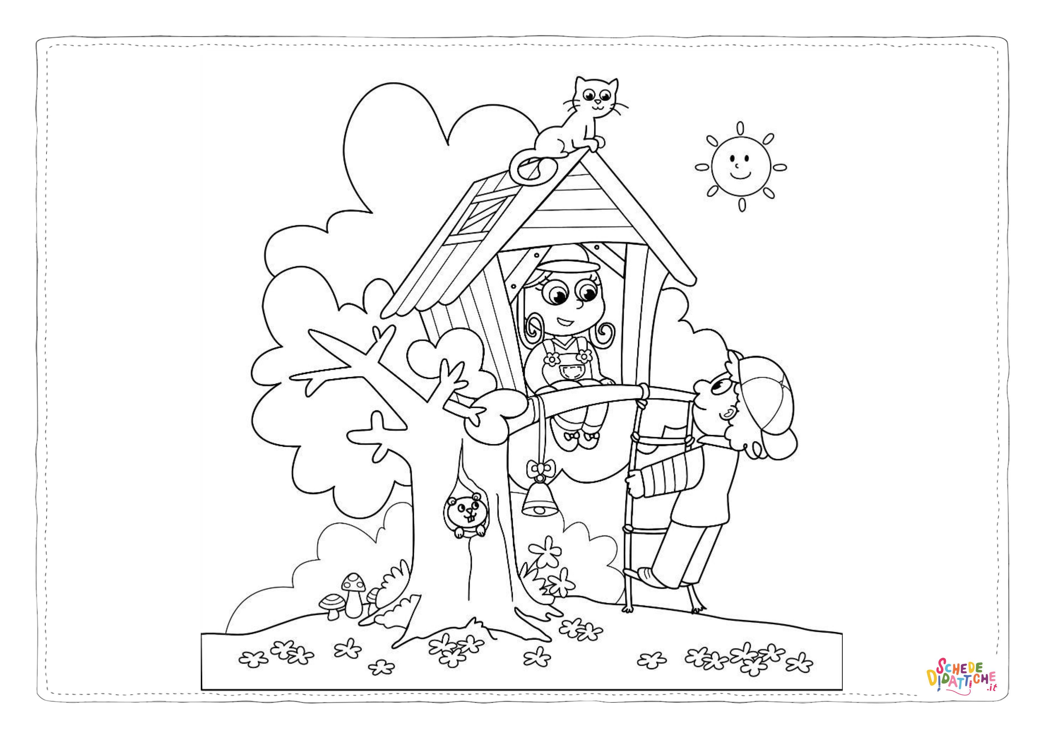 Disegno di casa sull'albero da stampare e colorare 3