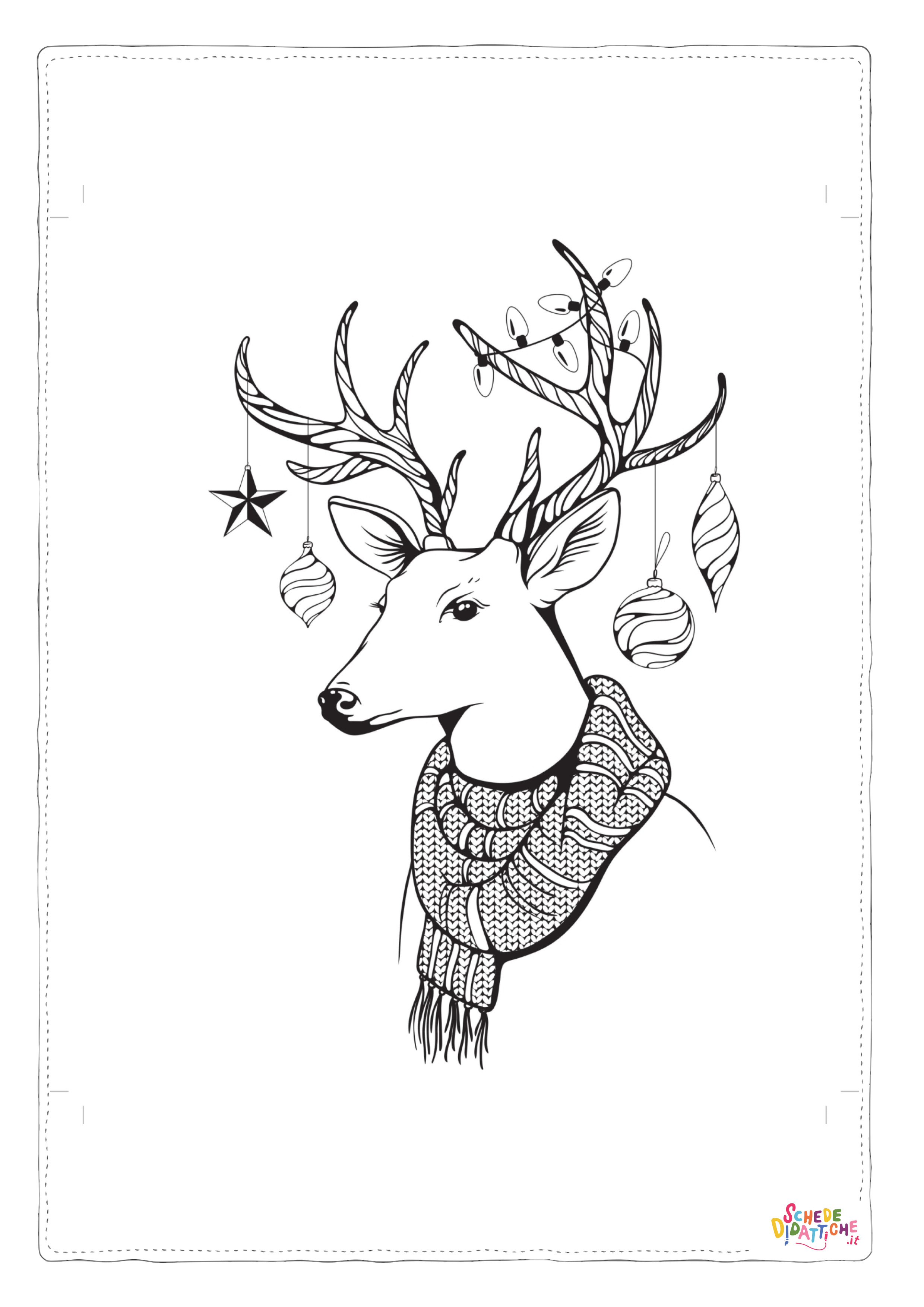 Disegno "Disegno di renna di Natale da stampare e colorare 21" Disegno di renna di Natale da stampare e colorare 21