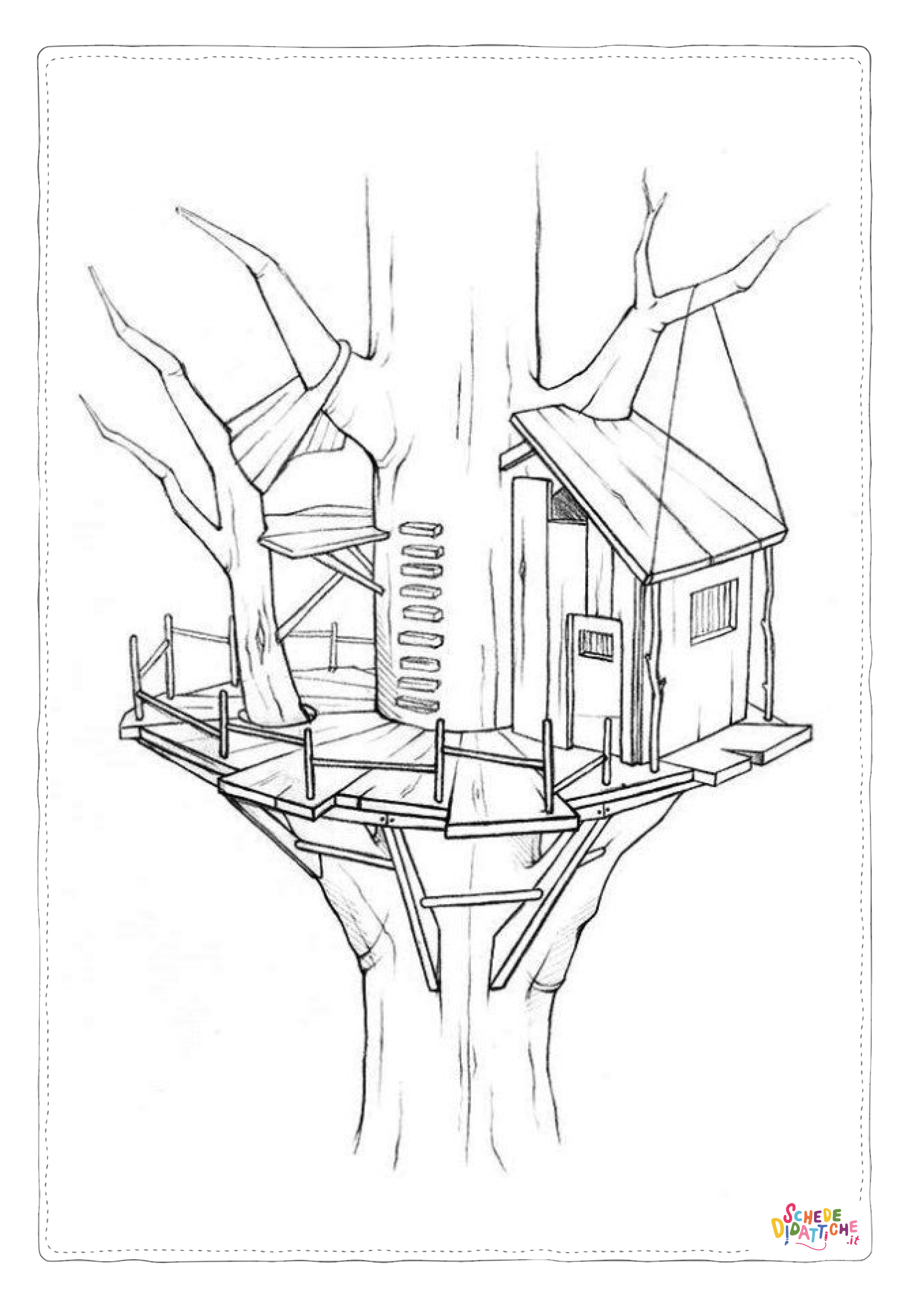Disegno "Disegno di casa sull'albero da stampare e colorare 8" Disegno di casa sull'albero da stampare e colorare 8