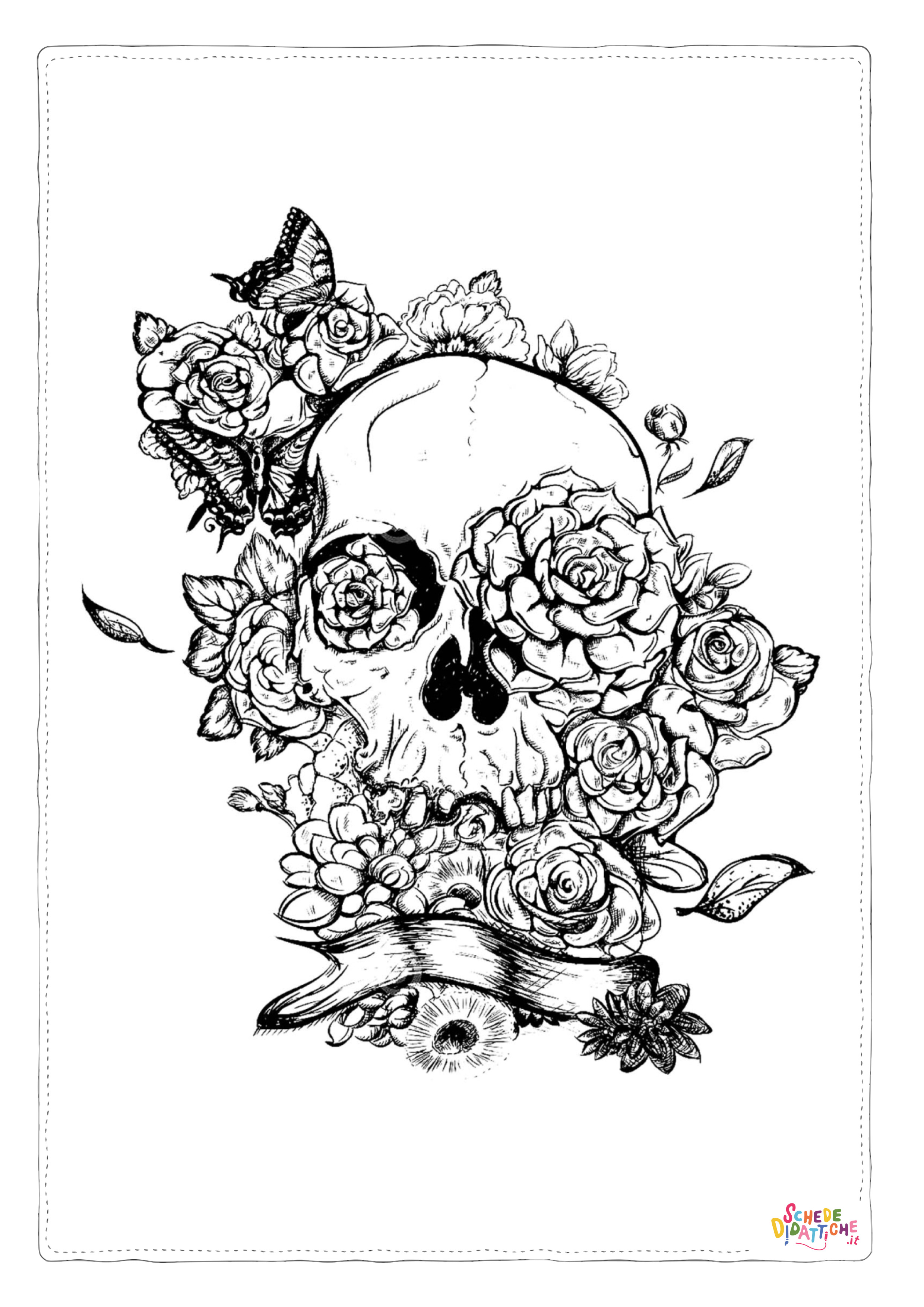 Disegno "Disegno di teschio e scheletro da stampare e colorare 6" Disegno di teschio e scheletro da stampare e colorare 6