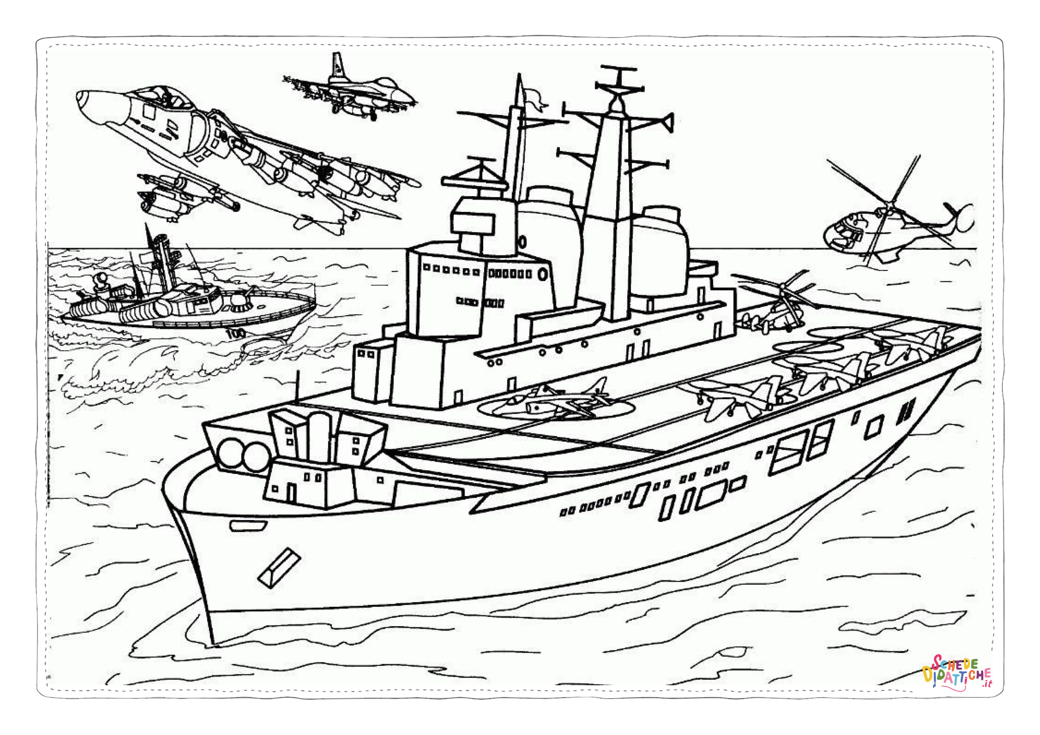 Disegno di nave militare da stampare e colorare 3