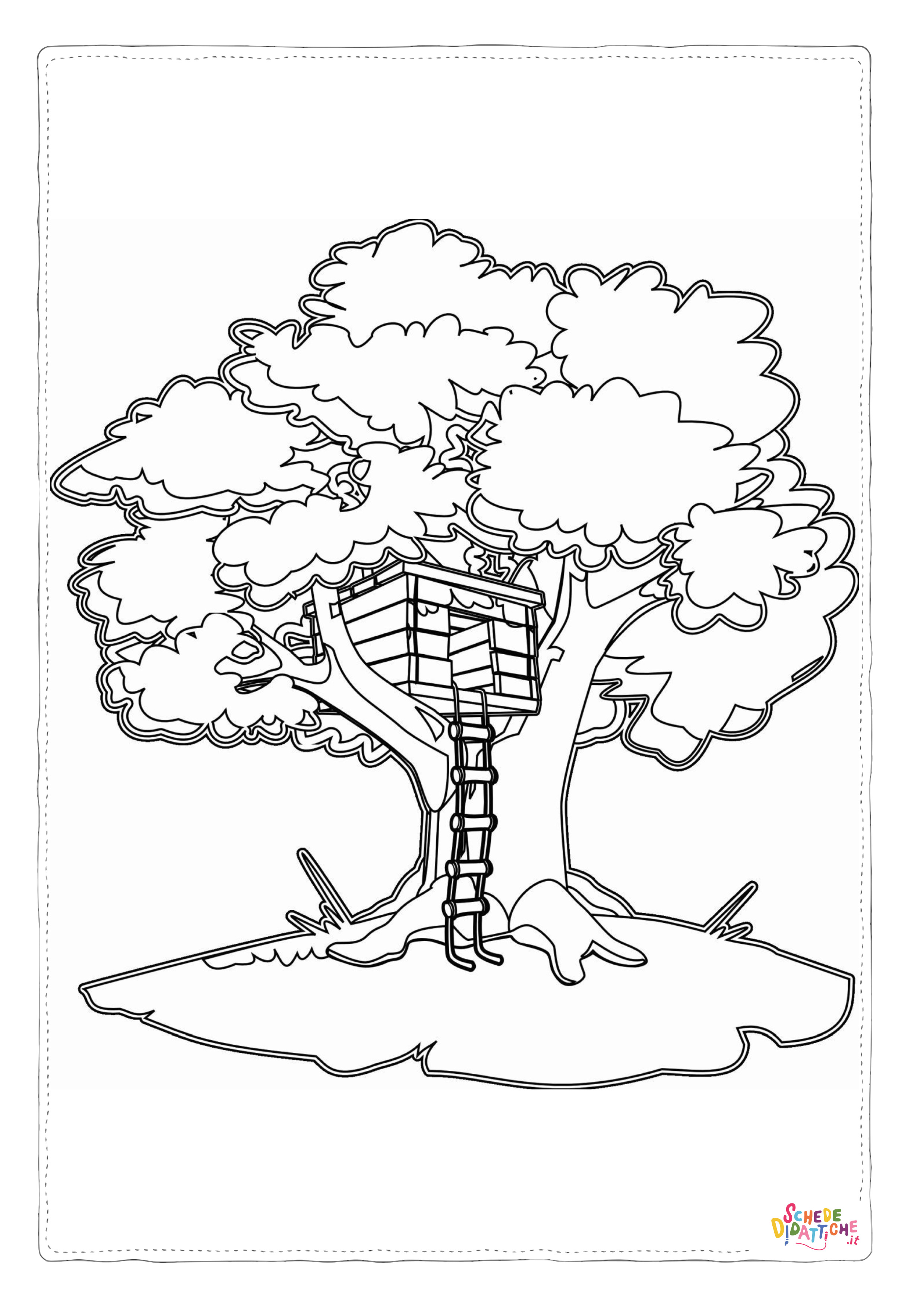 Disegno di casa sull'albero da stampare e colorare 14