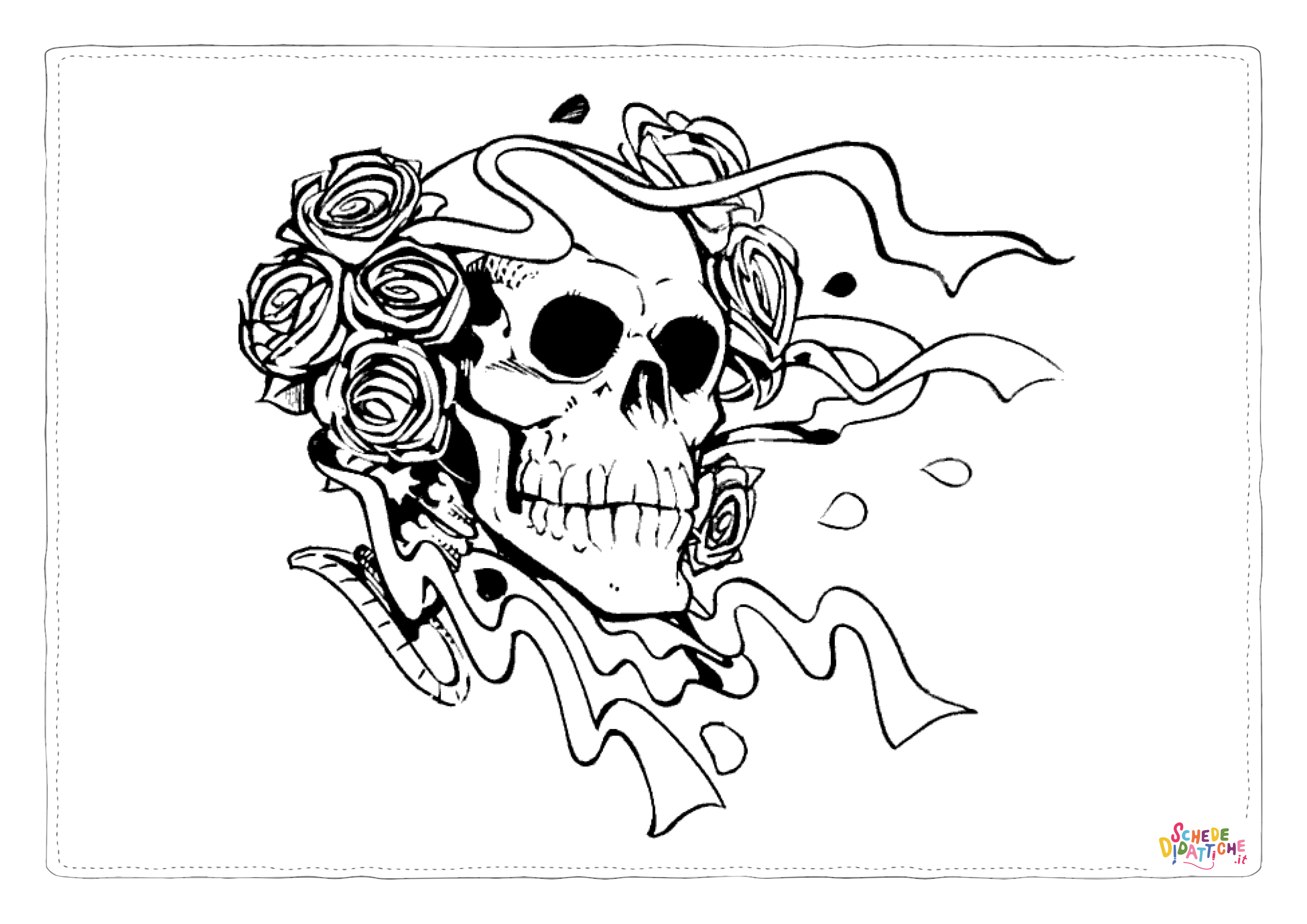 Disegno "Disegno di teschio e scheletro da stampare e colorare 47" Disegno di teschio e scheletro da stampare e colorare 47