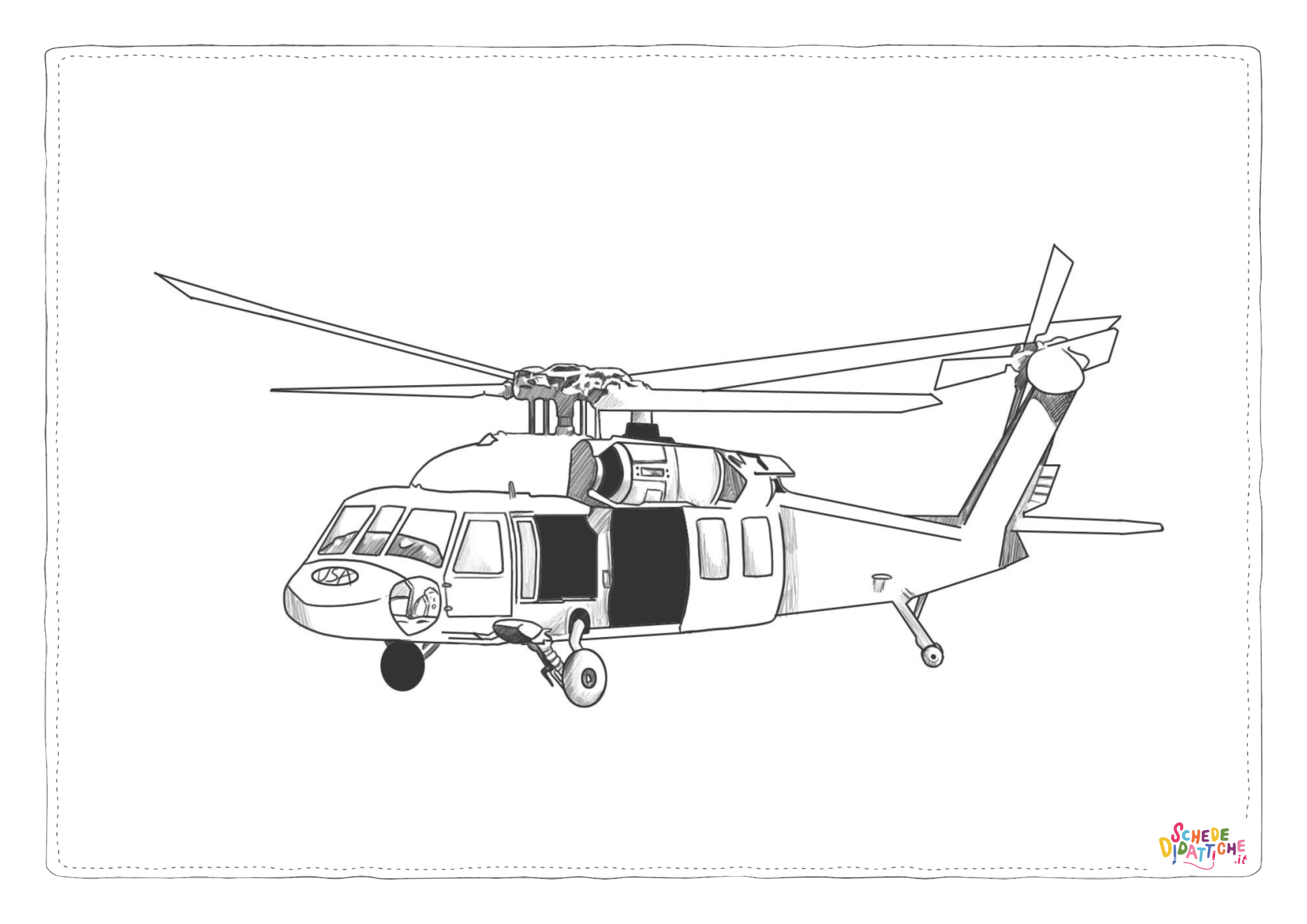 Disegno di elicottero militare da stampare e colorare 1