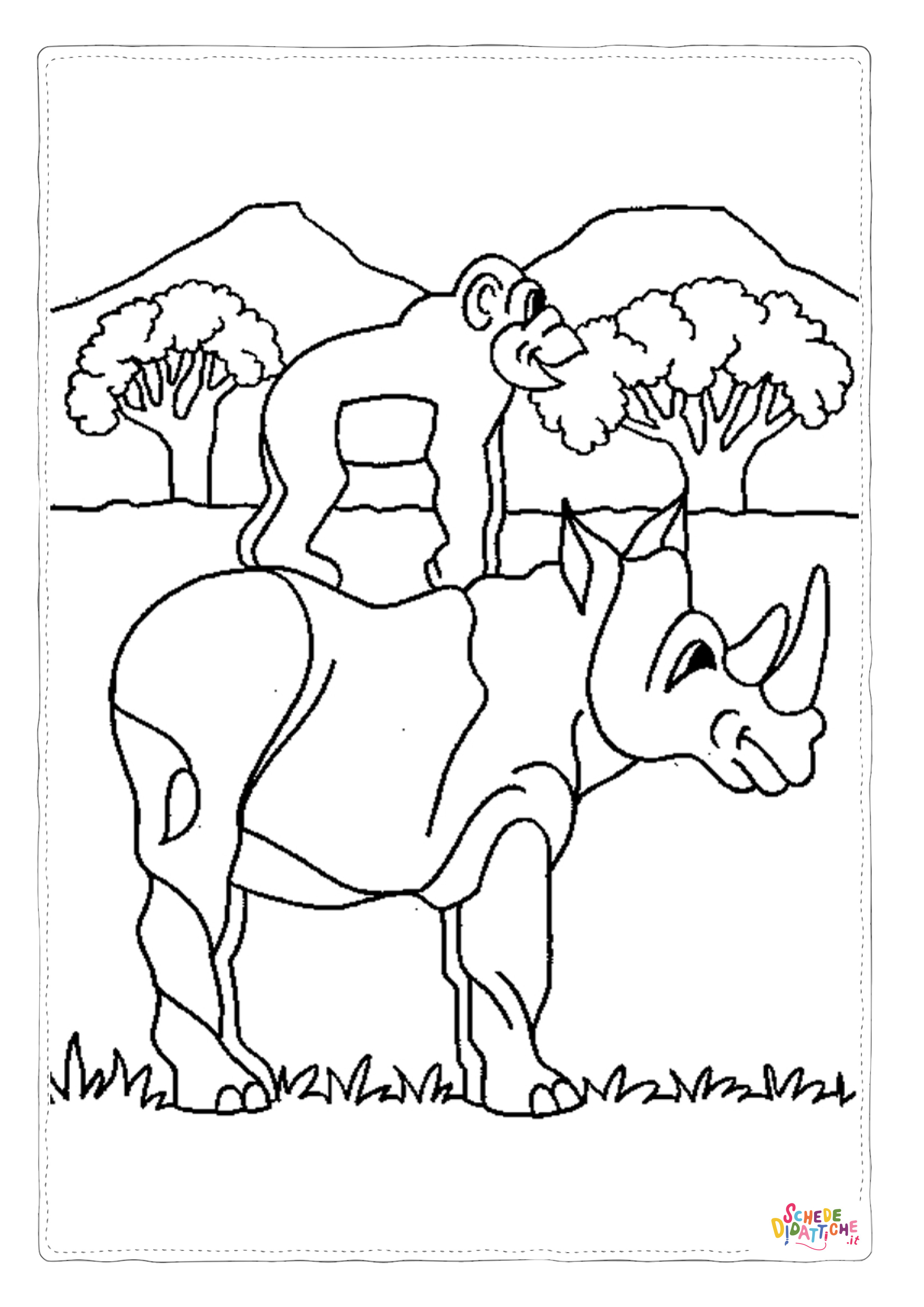 Disegno di rinoceronte da stampare e colorare