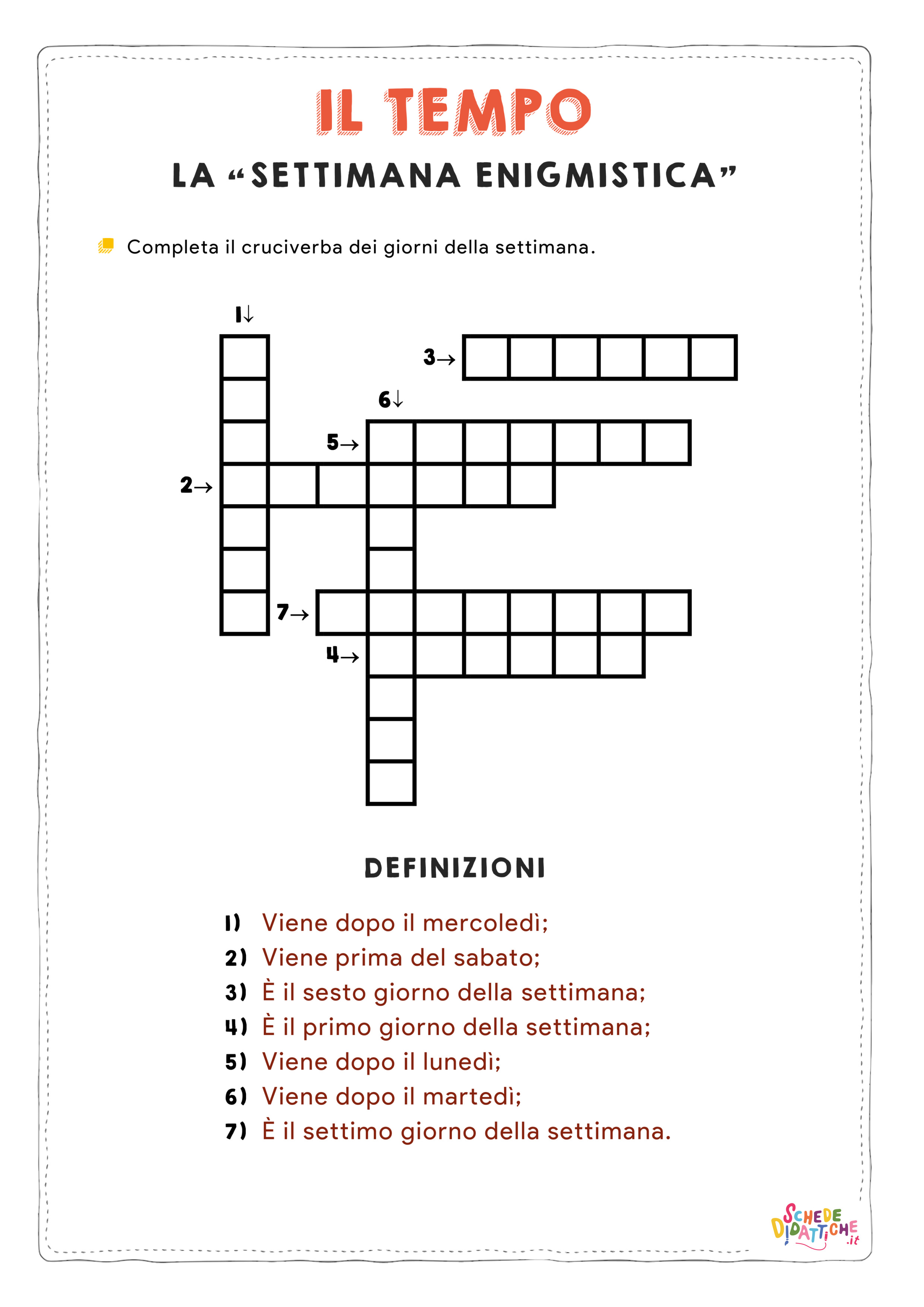 Disegno "Il Tempo - I giorni della settimana - cruciverba" Il Tempo - I giorni della settimana - cruciverba