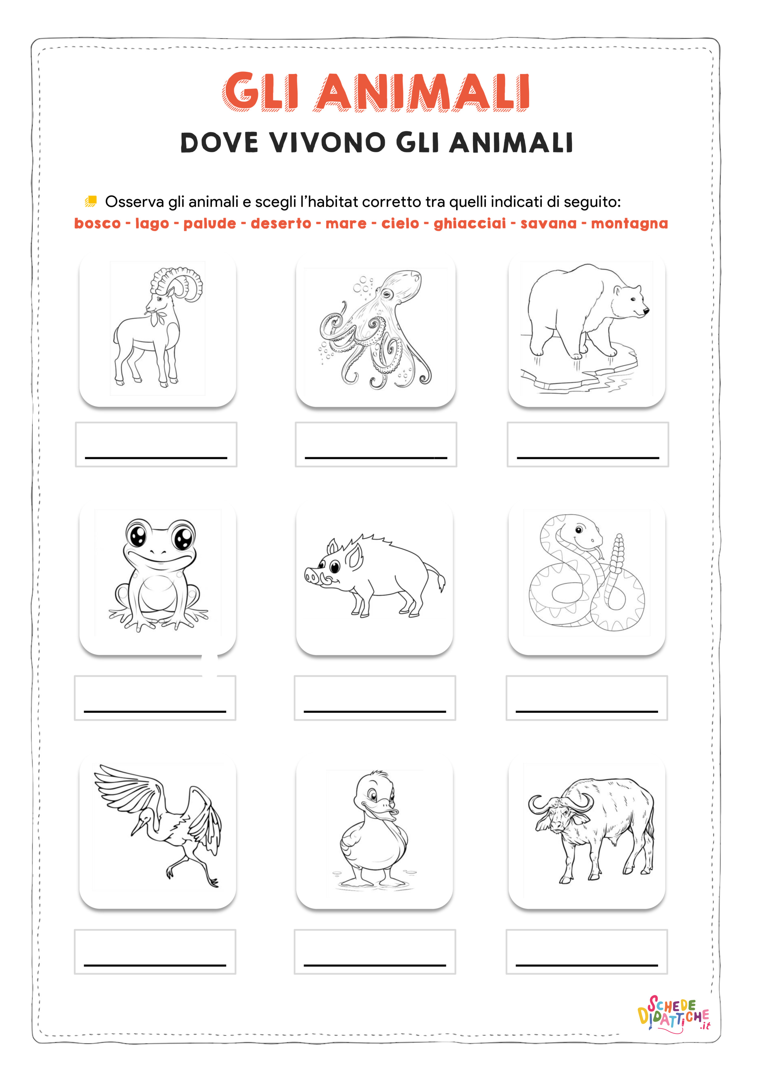 Disegno "Dove vivono gli animali - scrivi 2" Dove vivono gli animali - scrivi 2