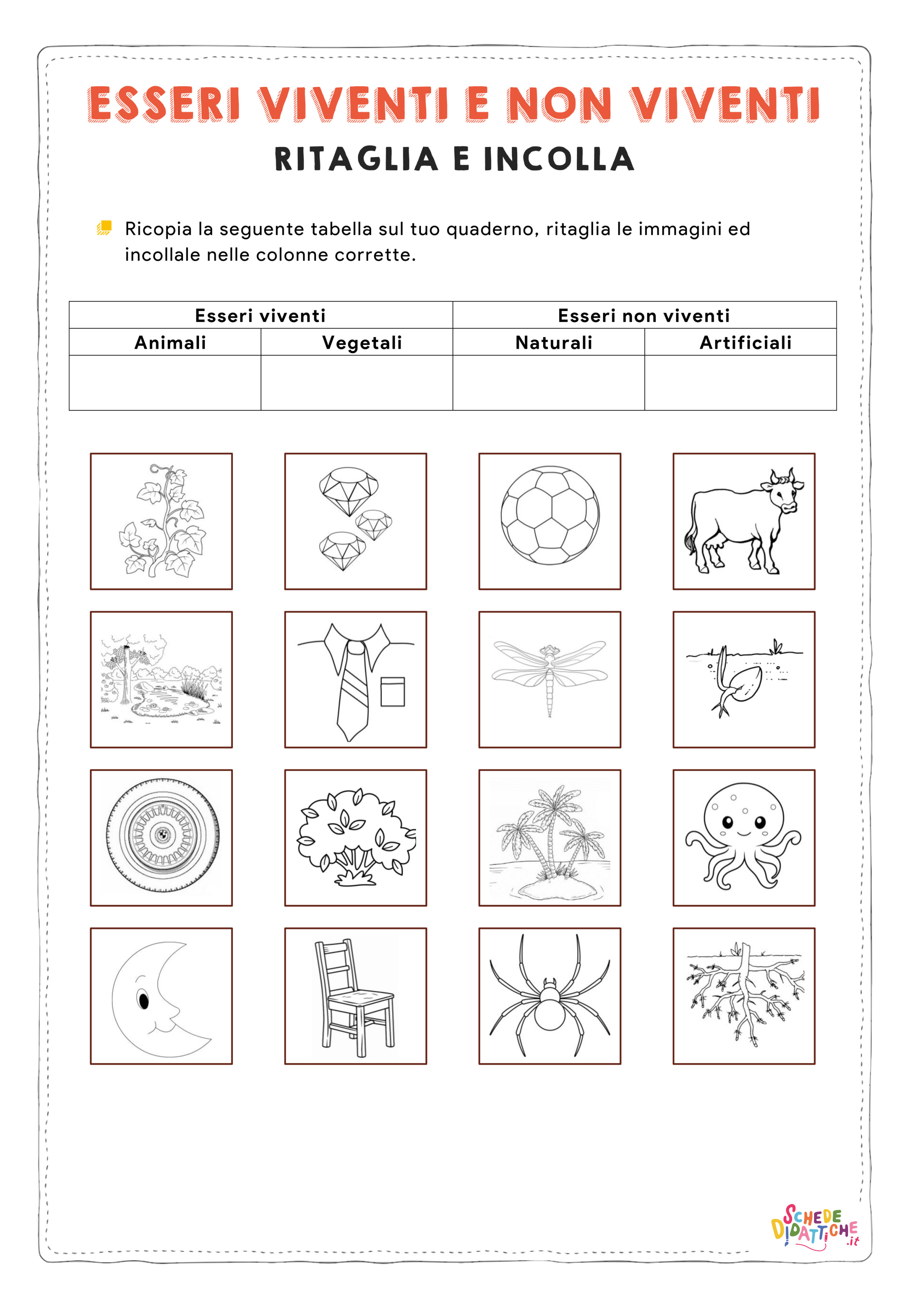 Disegno "Esseri viventi e non viventi 3 - ritaglia" Esseri viventi e non viventi 3 - ritaglia