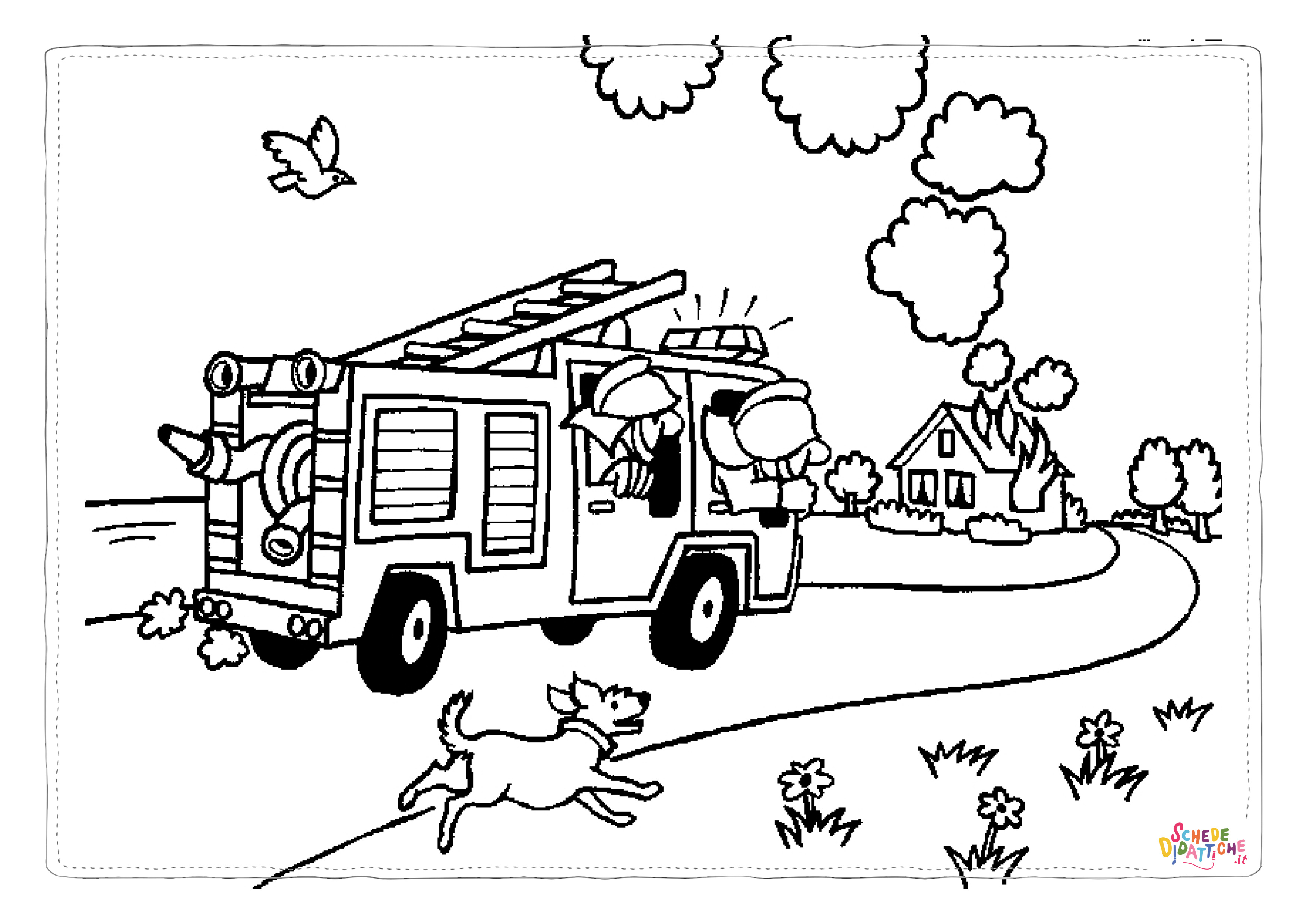 Disegno di camion dei pompieri da stampare e colorare 2
