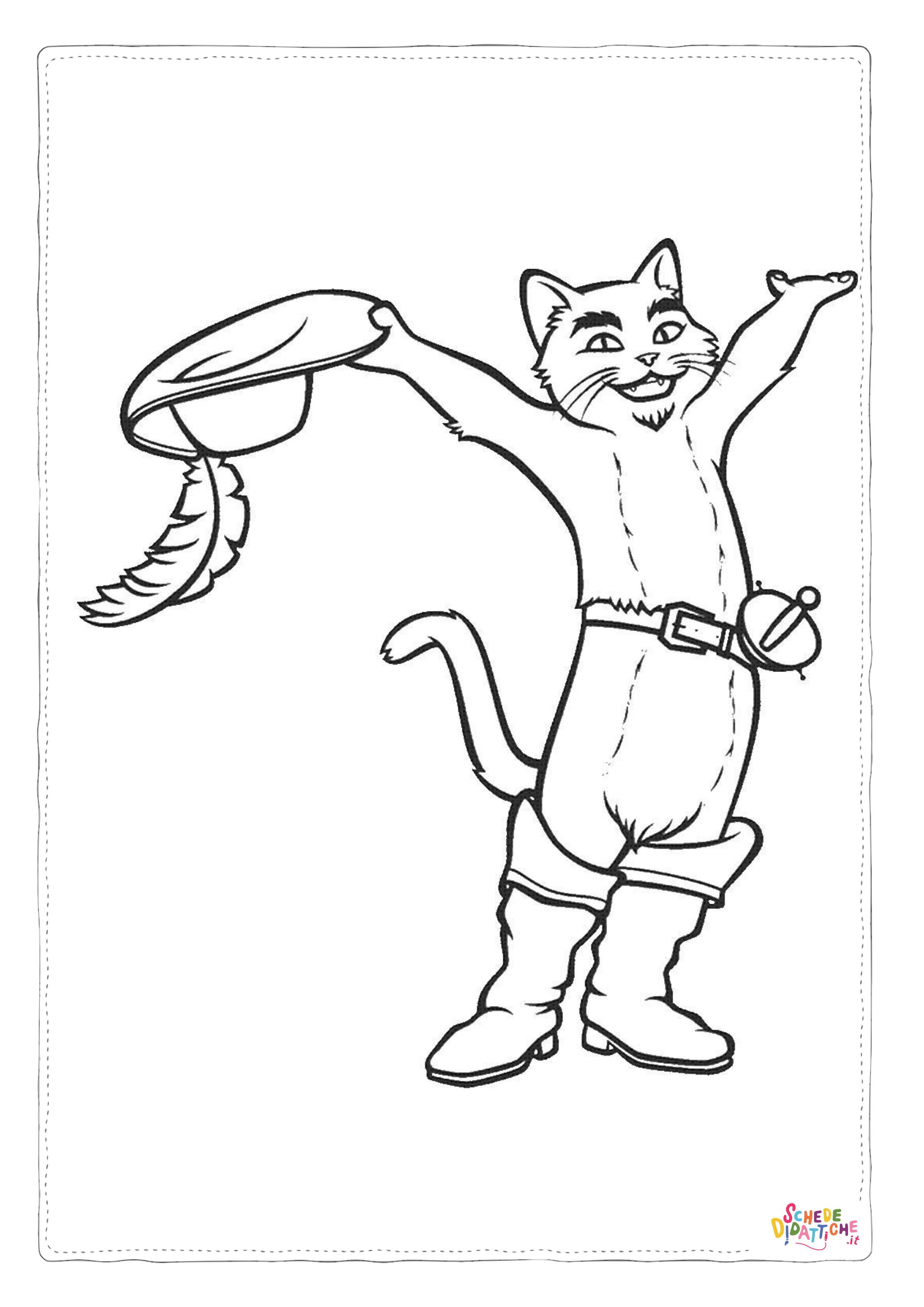 Disegno di Il gatto con gli stivali da stampare e colorare 2