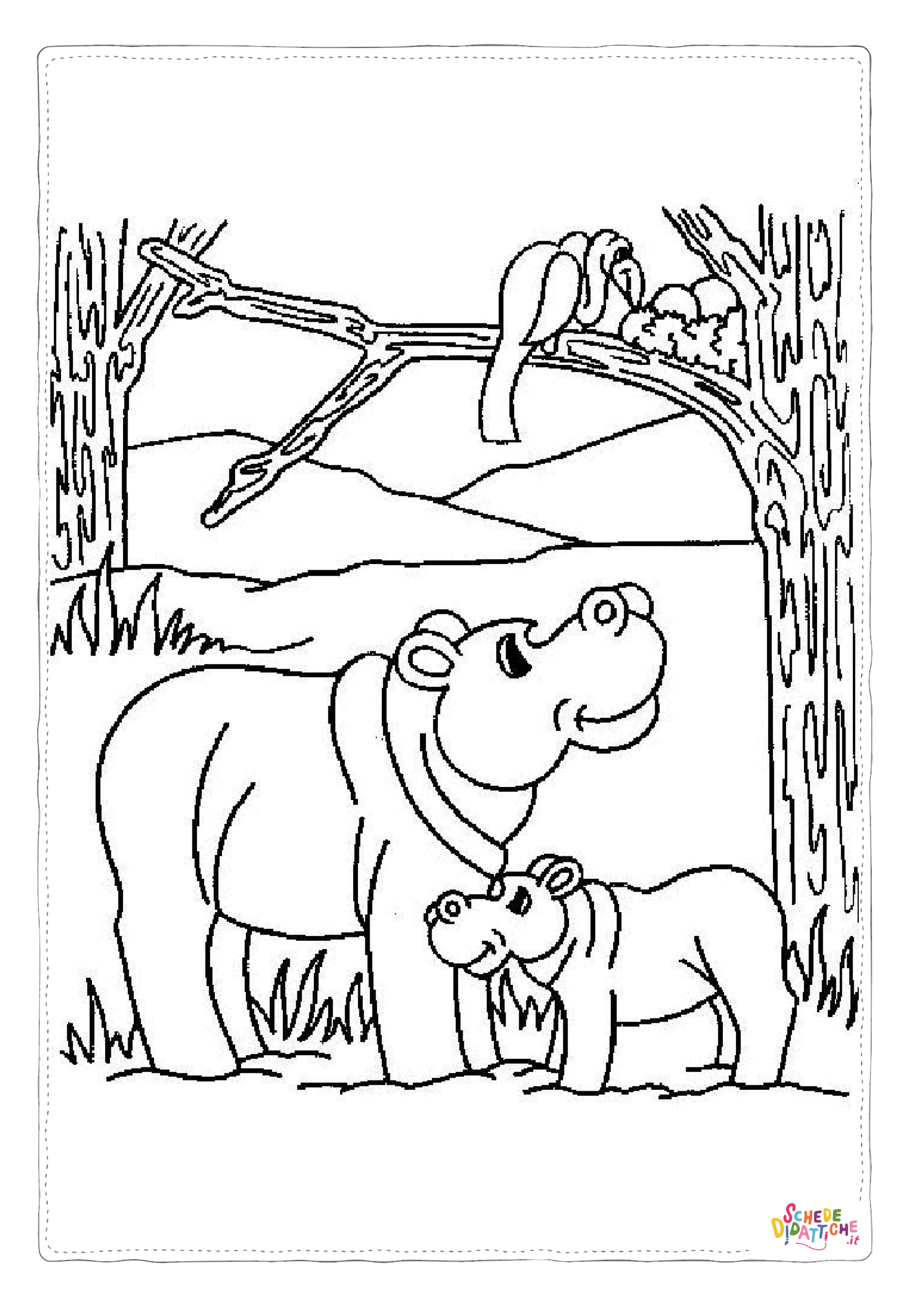 Disegno "Disegno di ippopotamo da stampare e colorare 43" Disegno di ippopotamo da stampare e colorare 43