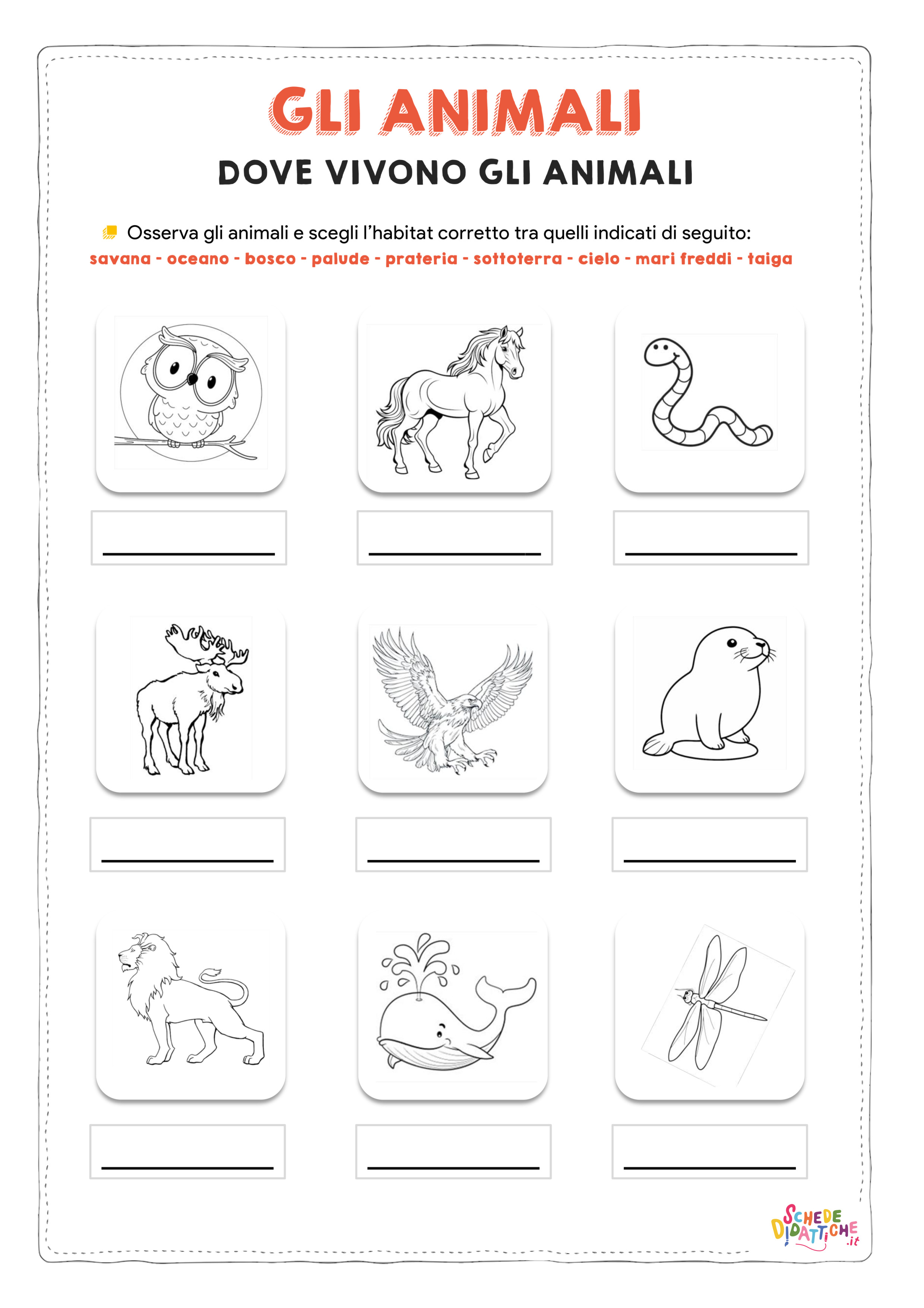 Disegno "Dove vivono gli animali - scrivi 3" Dove vivono gli animali - scrivi 3