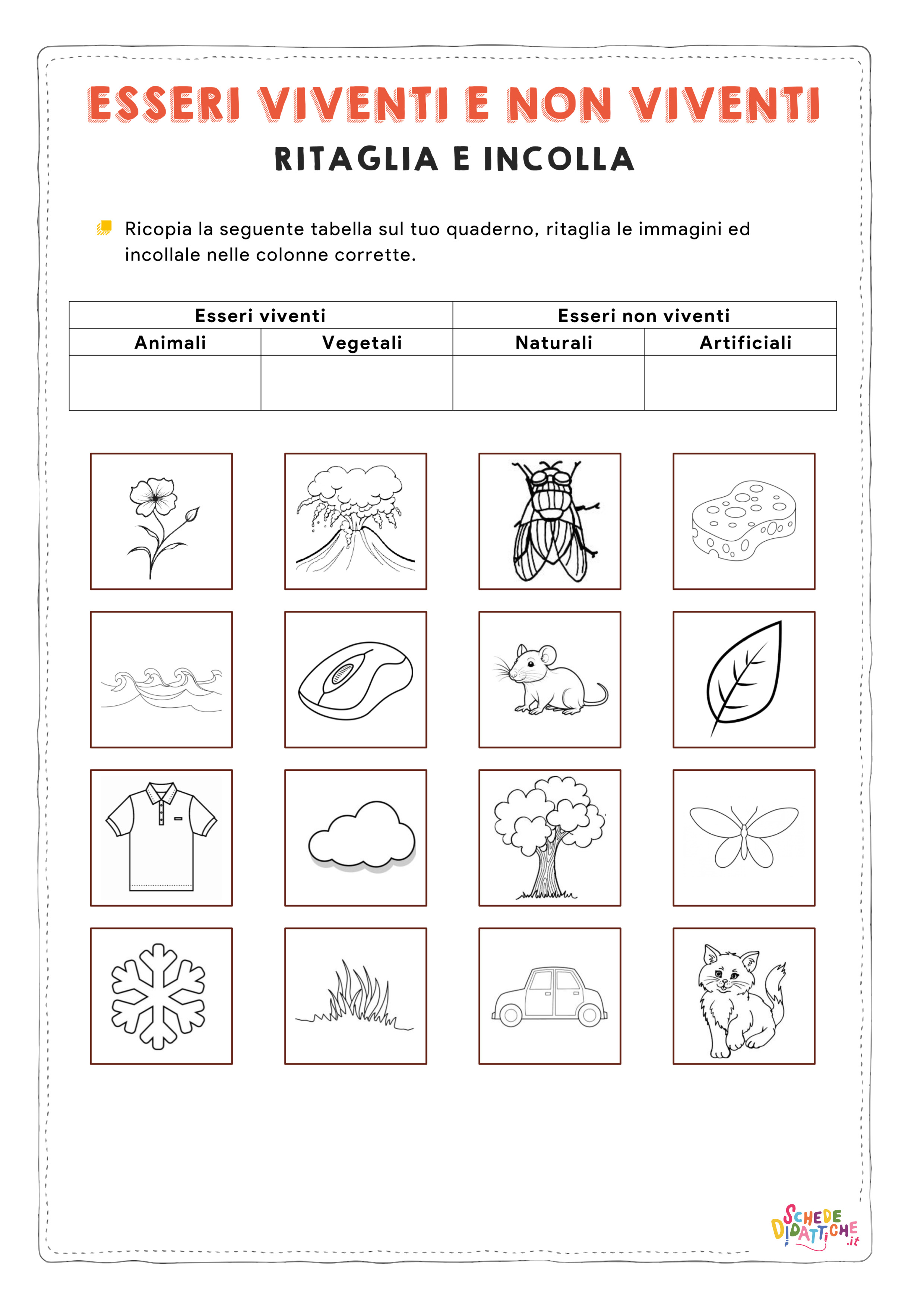 Disegno "Esseri viventi e non viventi - ritaglia" Esseri viventi e non viventi - ritaglia