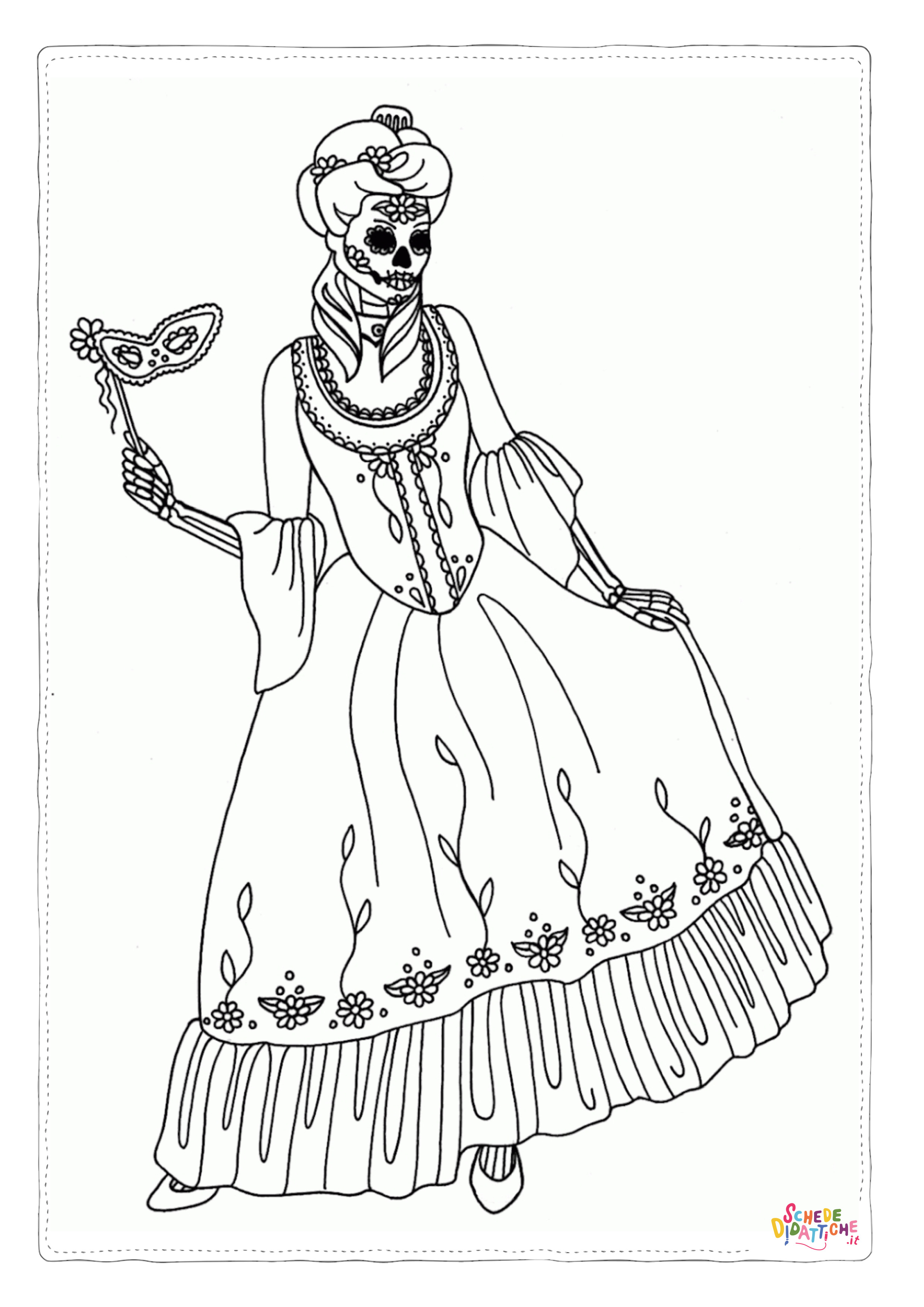 Disegno "Disegno di teschio e scheletro da stampare e colorare 4" Disegno di teschio e scheletro da stampare e colorare 4