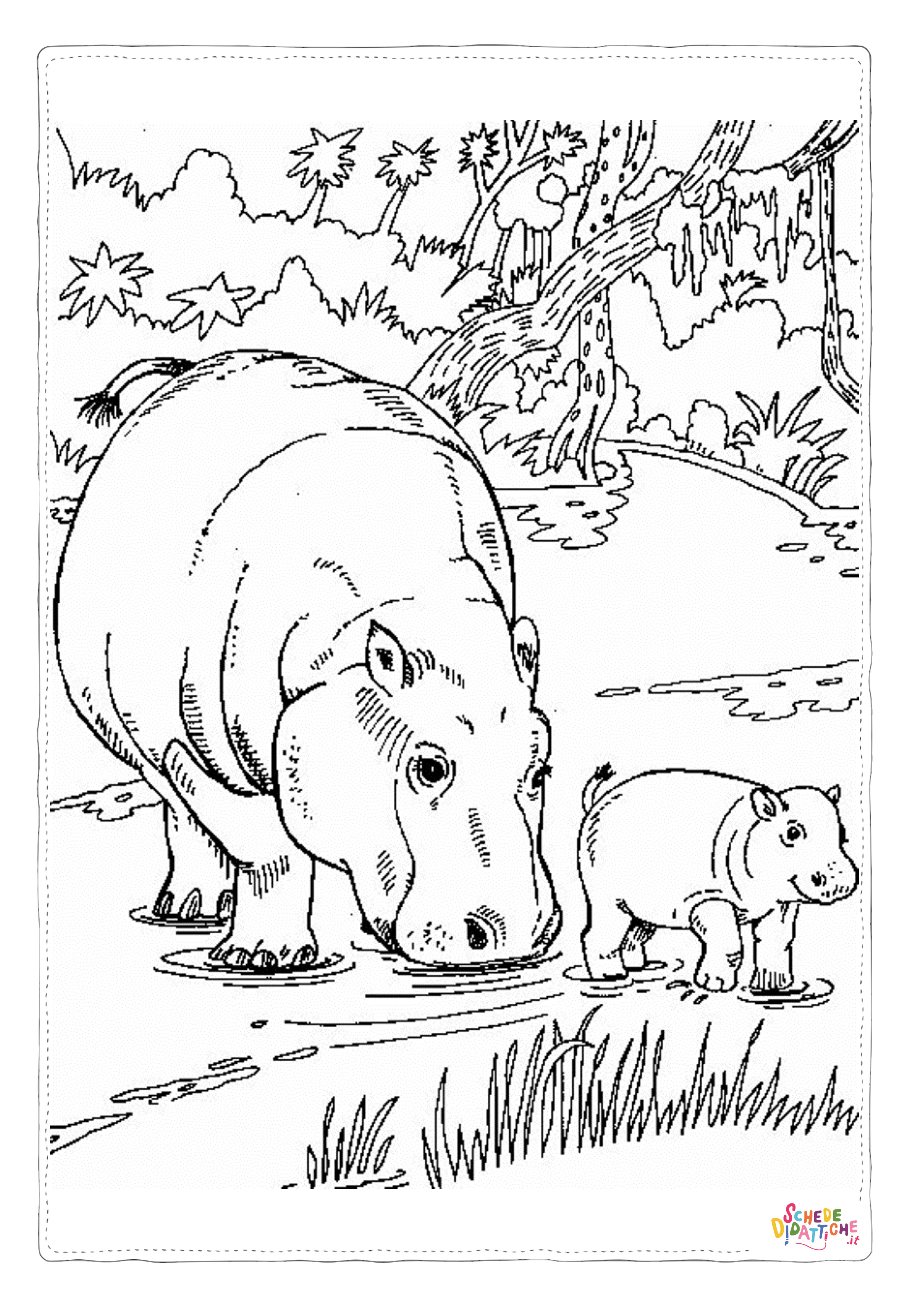 Disegno di ippopotamo da stampare e colorare 33