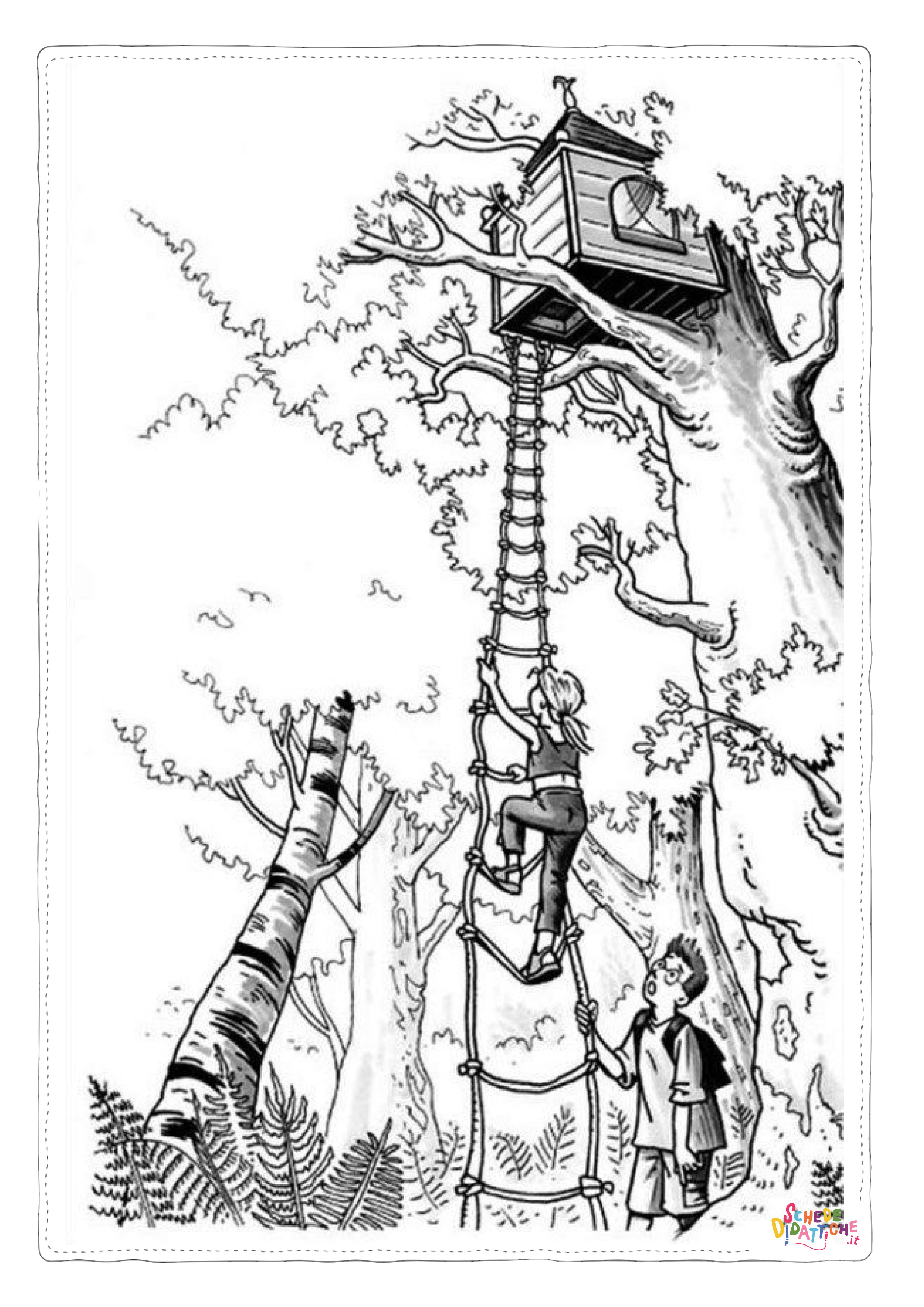 Disegno di casa sull'albero da stampare e colorare 7