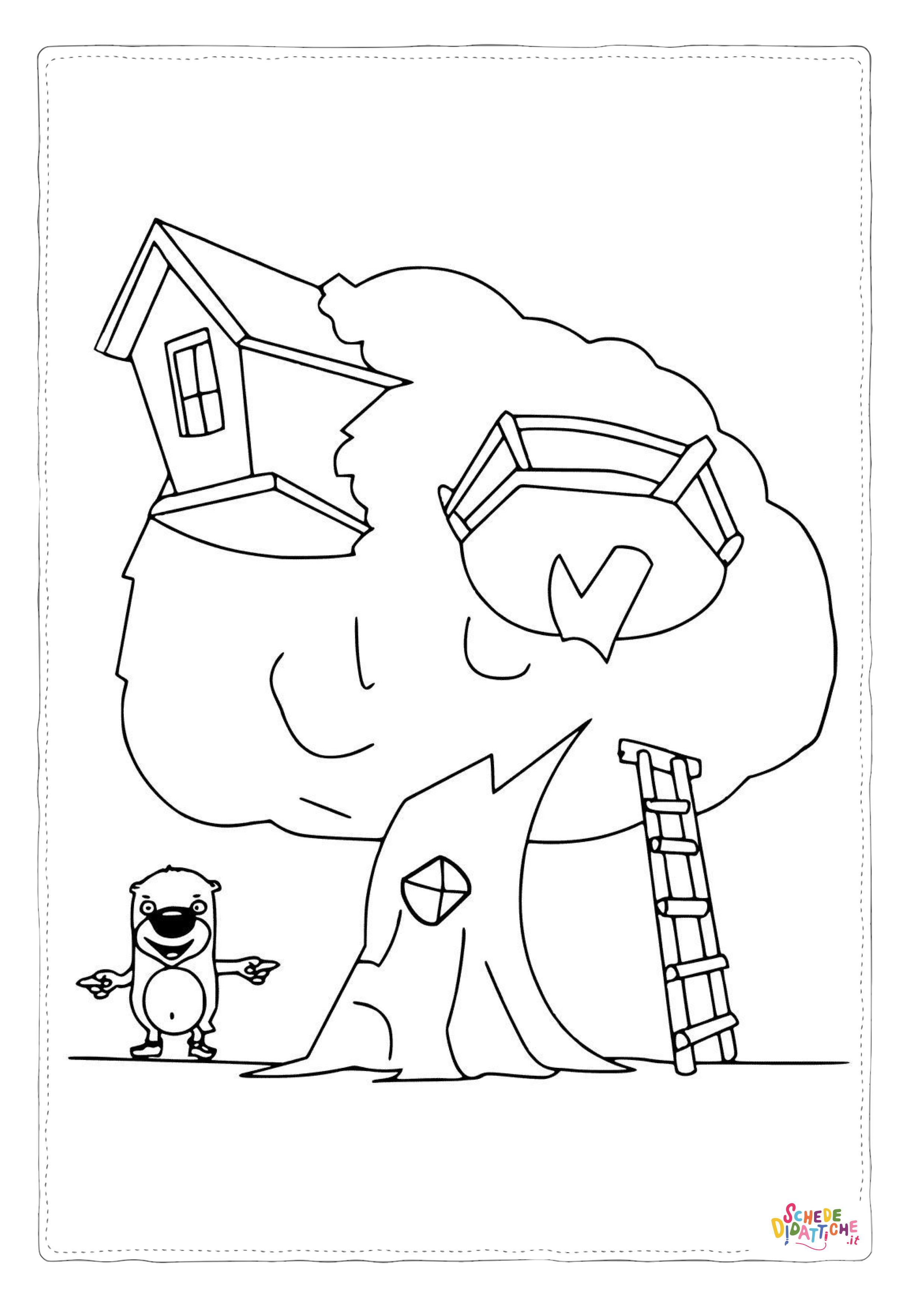 Disegno di casa sull'albero da stampare e colorare 2