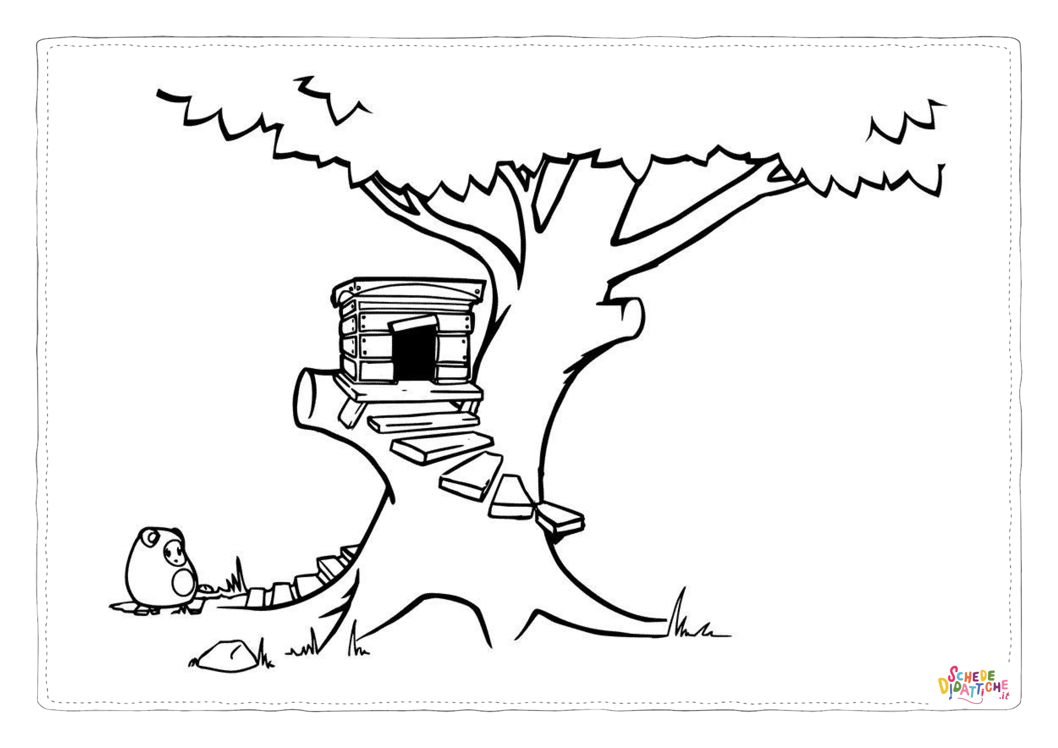 Disegno di casa sull'albero da stampare e colorare 5