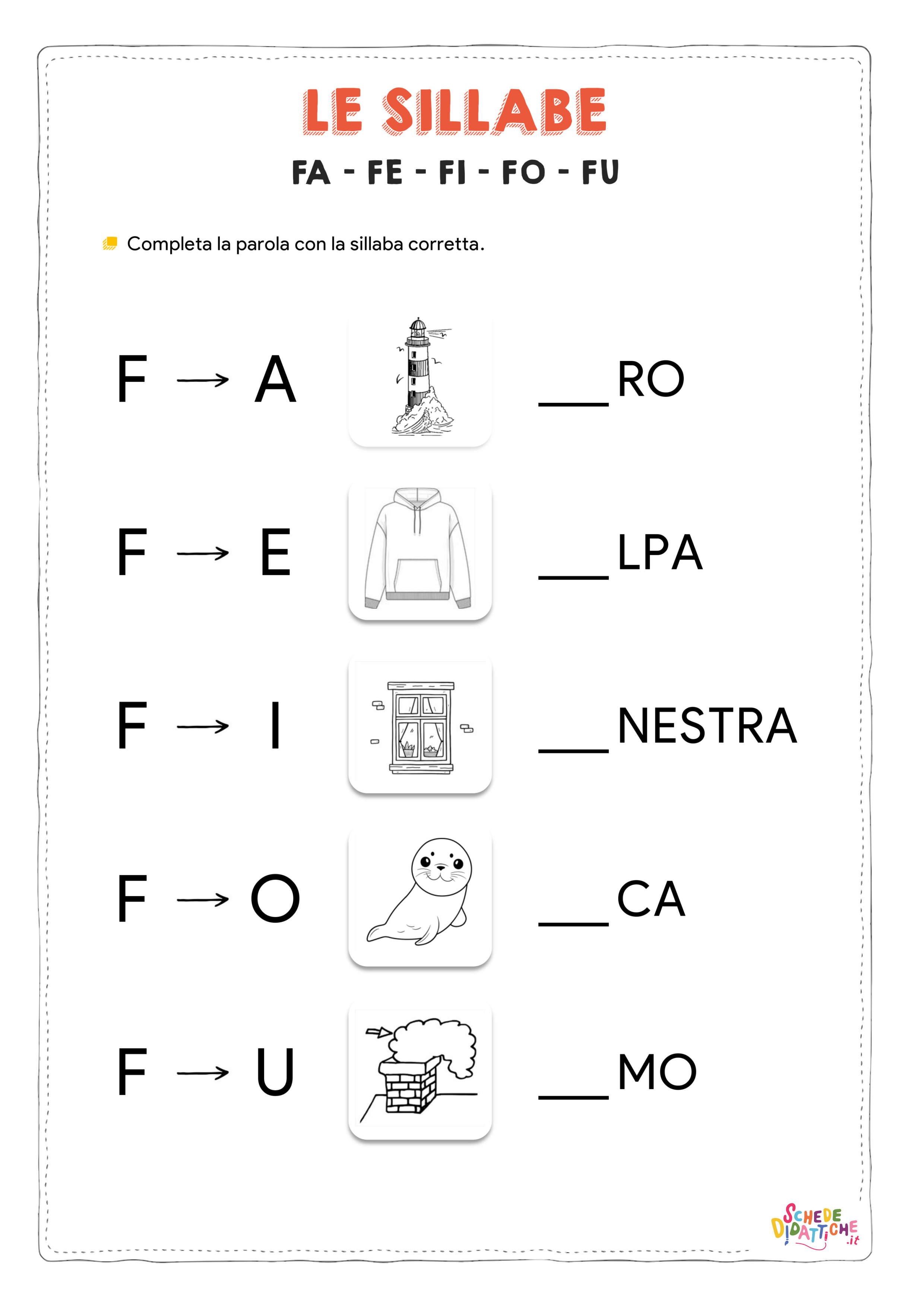 LE SILLABE- FA-FE-FI-FO-FU - Schede Didattiche