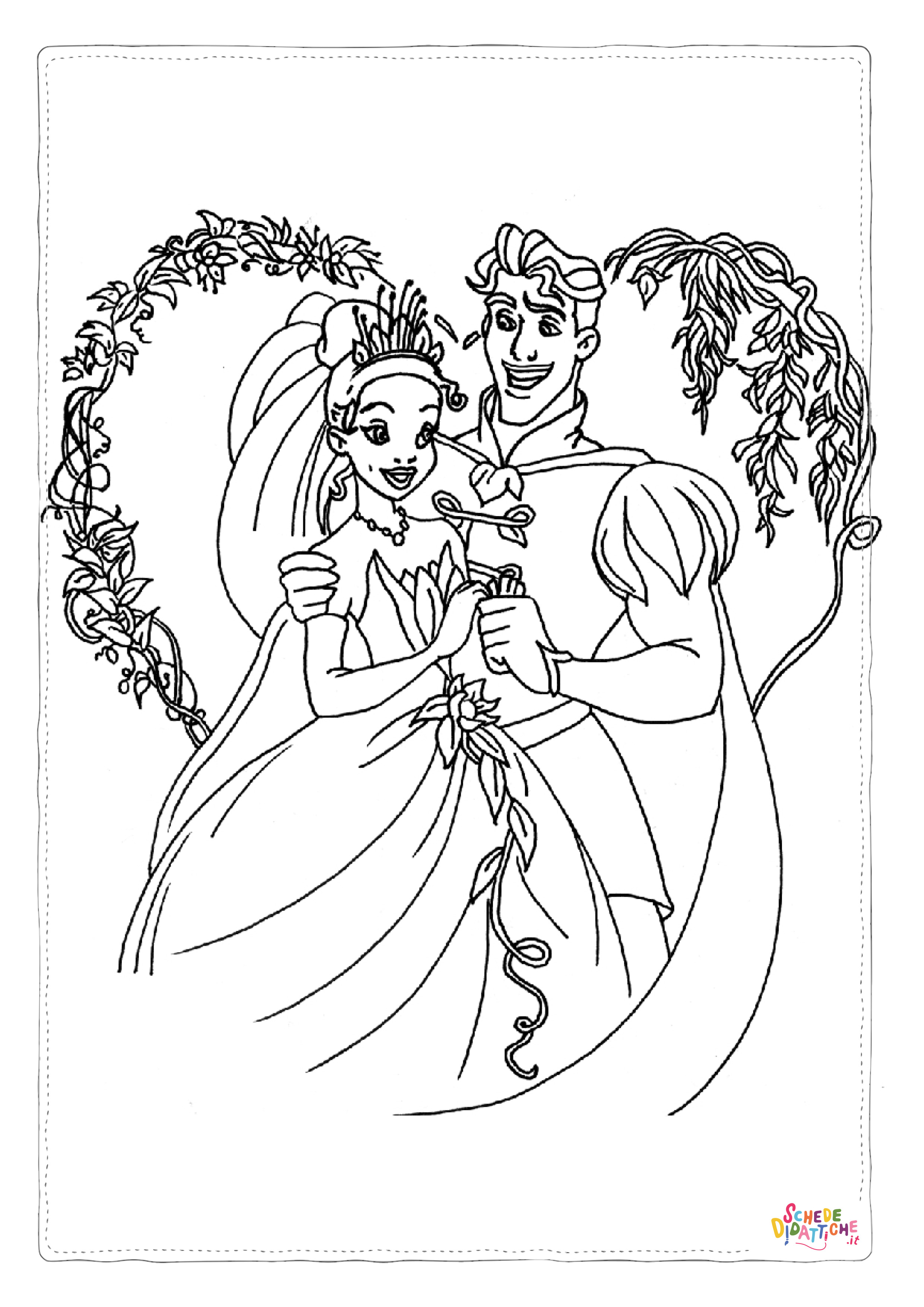 Disegno di La principessa e il ranocchio da stampare e colorare