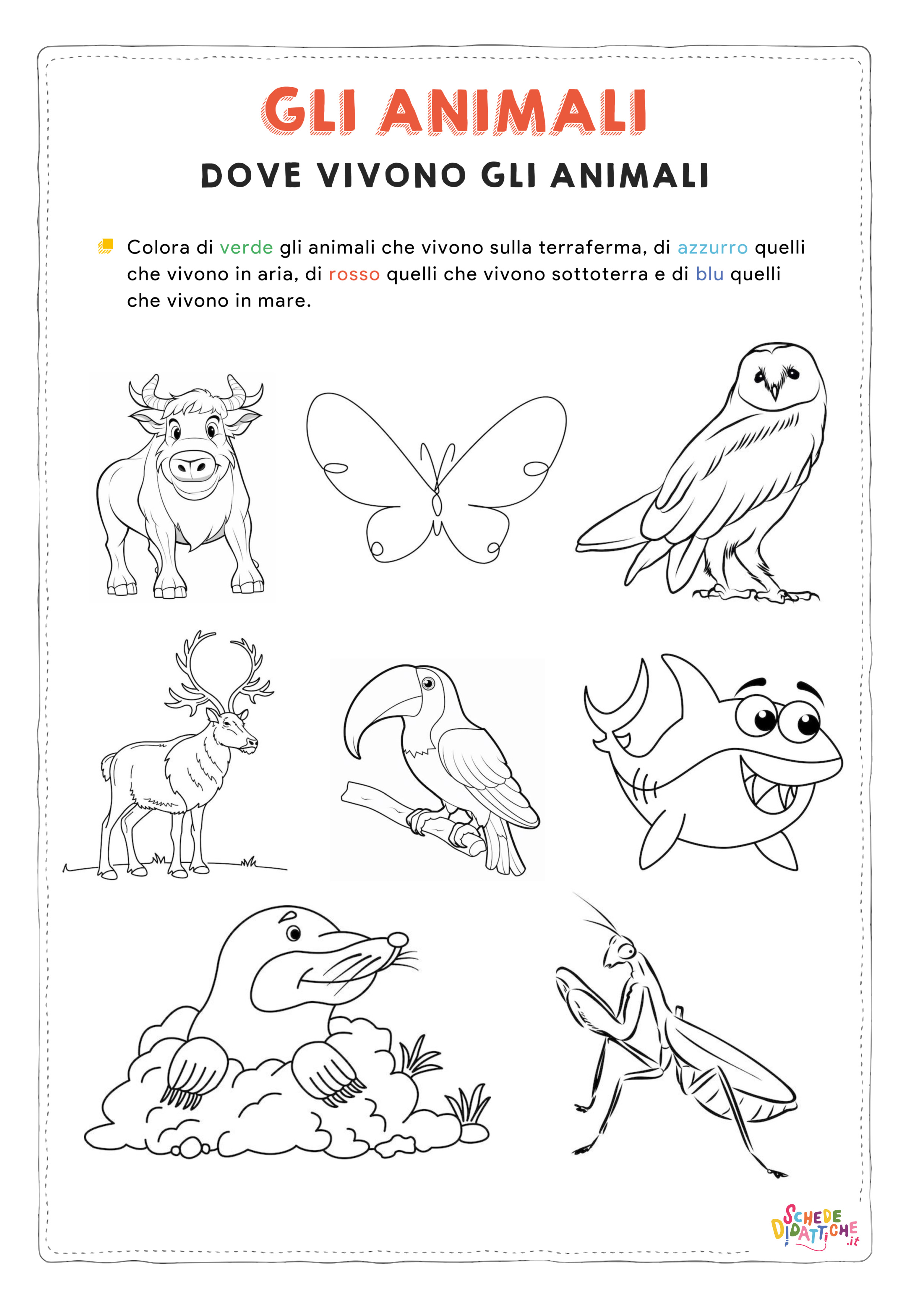 Disegno "Dove vivono gli animali - colora 2" Dove vivono gli animali - colora 2