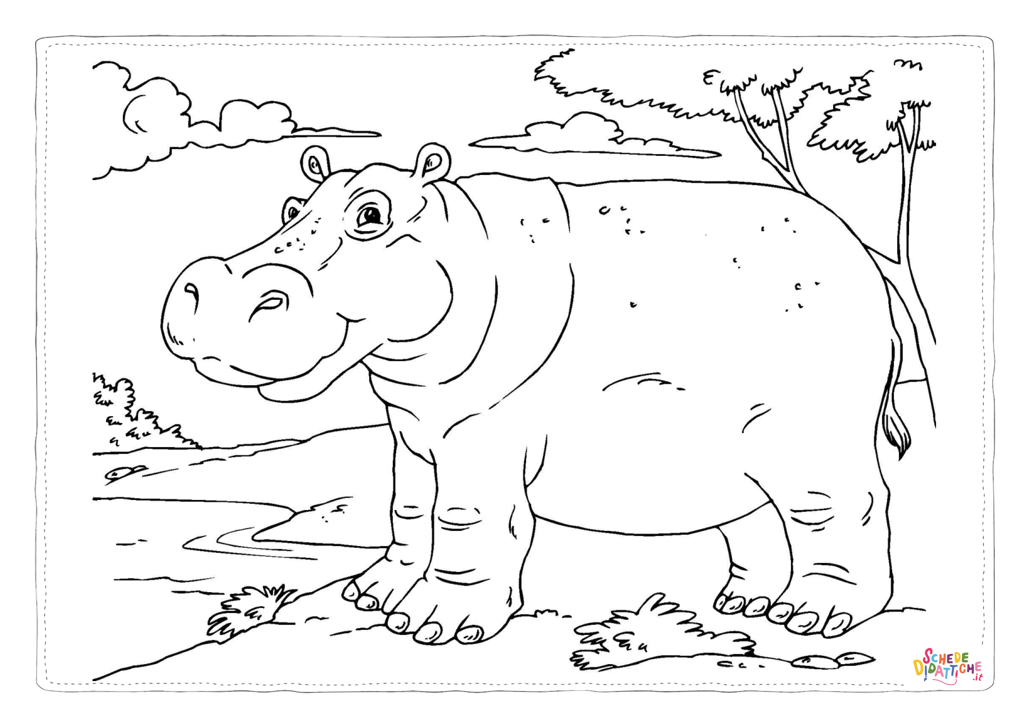 Disegno di ippopotamo da stampare e colorare 30