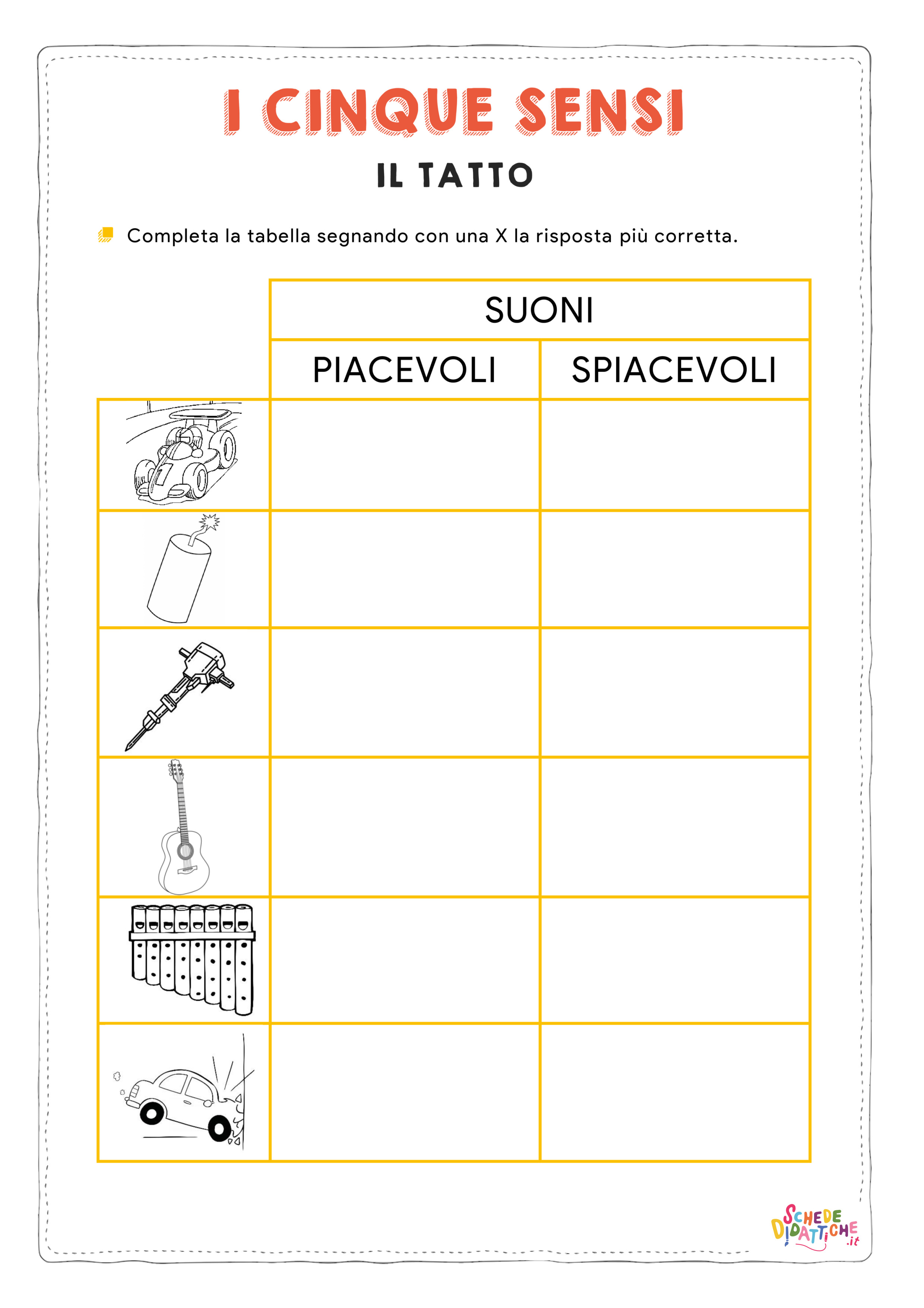 Disegno "I cinque sensi - L'Udito - tabella" I cinque sensi - L'Udito - tabella
