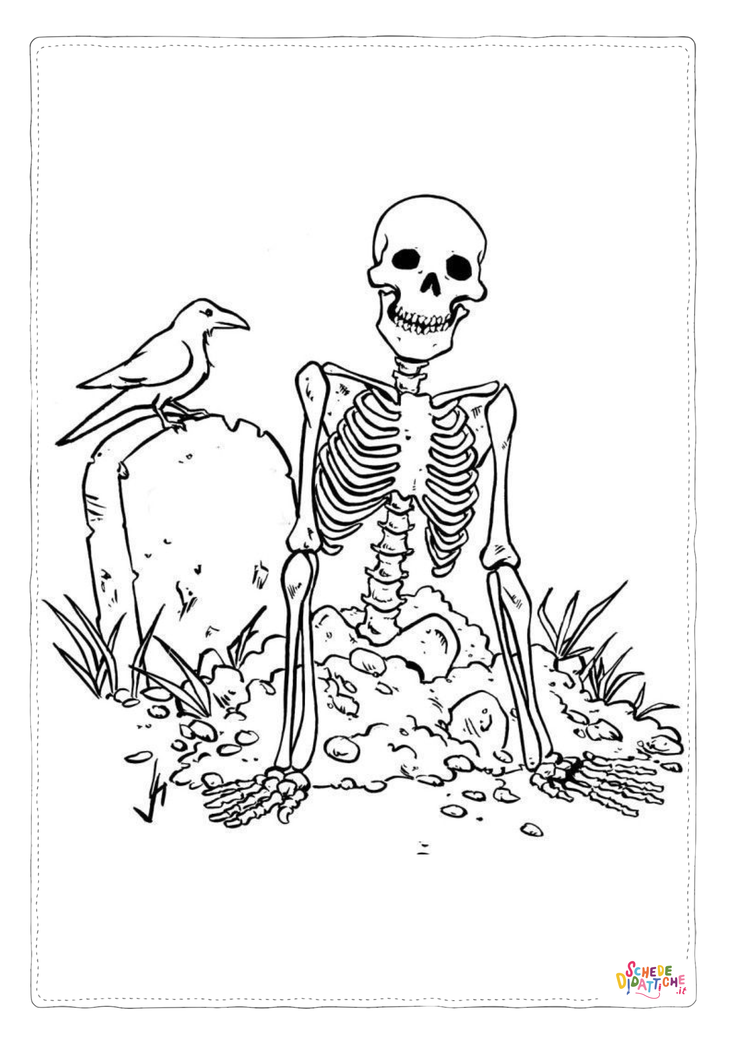 Disegno di teschio e scheletro da stampare e colorare 80