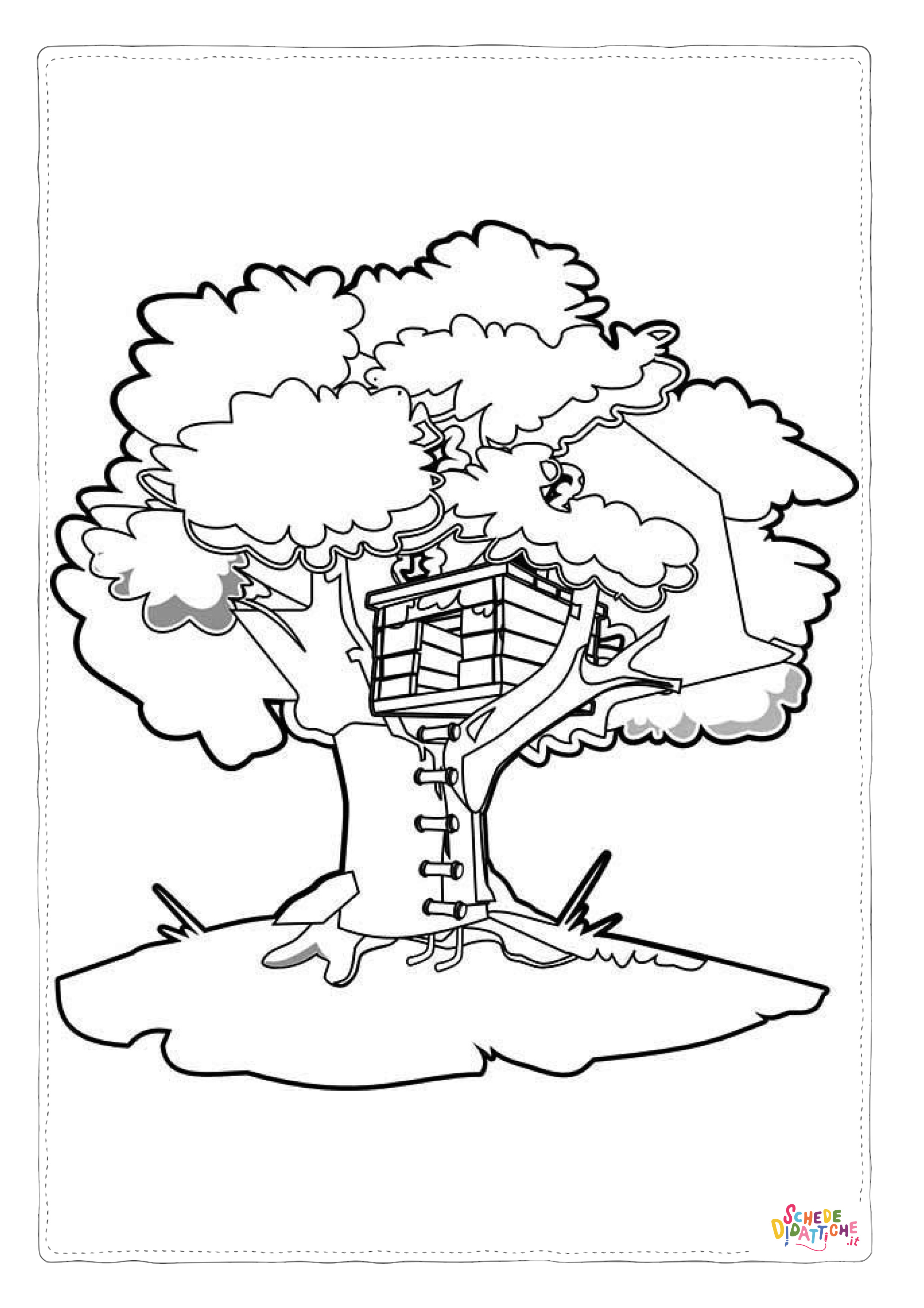 Disegno di casa sull'albero da stampare e colorare 9