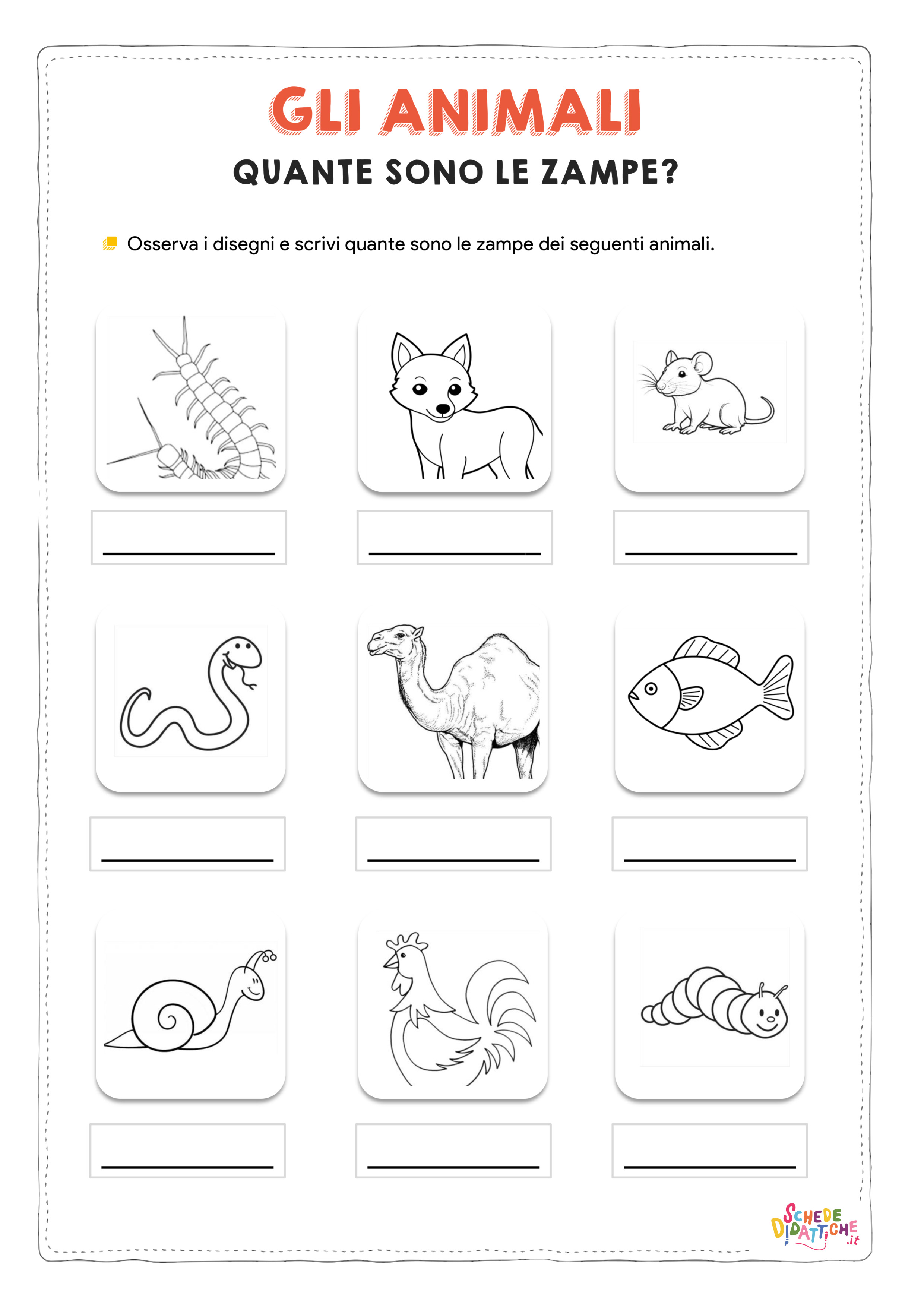 Disegno "Gli animali - Quante sono le zampe 2" Gli animali - Quante sono le zampe 2