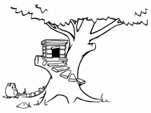 Disegno di casa sull’albero da stampare e colorare 5