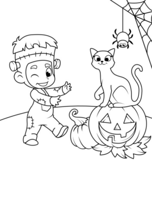 Disegno di bambino ad Halloween da stampare e colorare 2