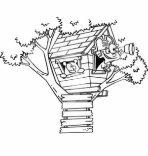 Disegno di casa sull’albero da stampare e colorare 6