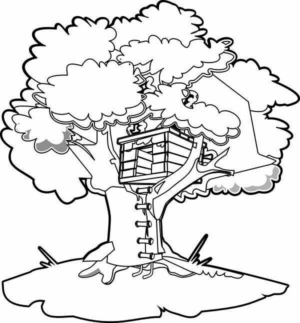 Disegno di casa sull’albero da stampare e colorare 9