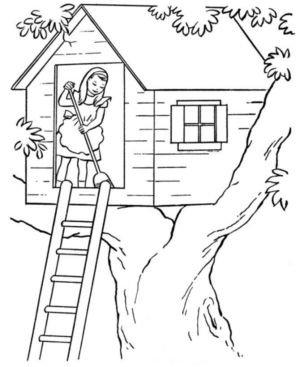 Disegno di casa sull’albero da stampare e colorare