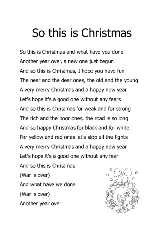 Lyrics To So This Is Christmas 