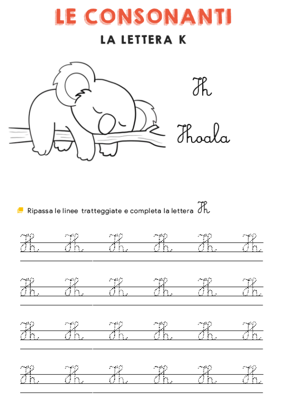 La consonante K - Corsivo Maiuscolo - Schede Didattiche