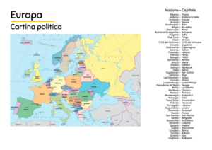 europa cartina politica capitali colori