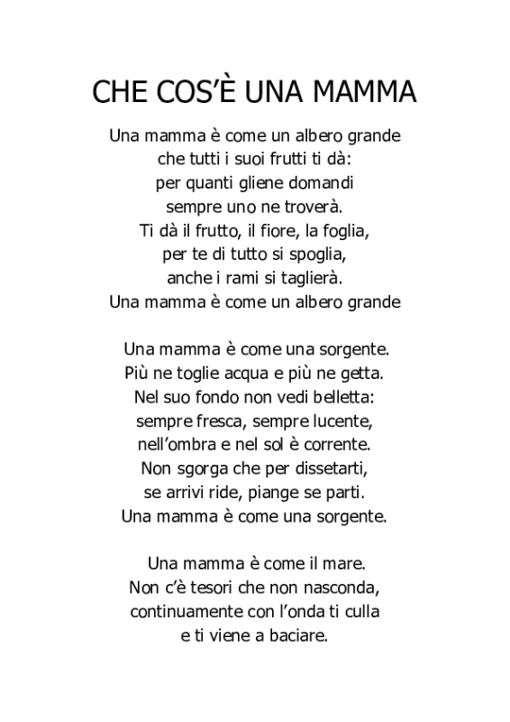 La Mamma è Come Un Albero Grande Che cosa è una mamma - Schede Didattiche